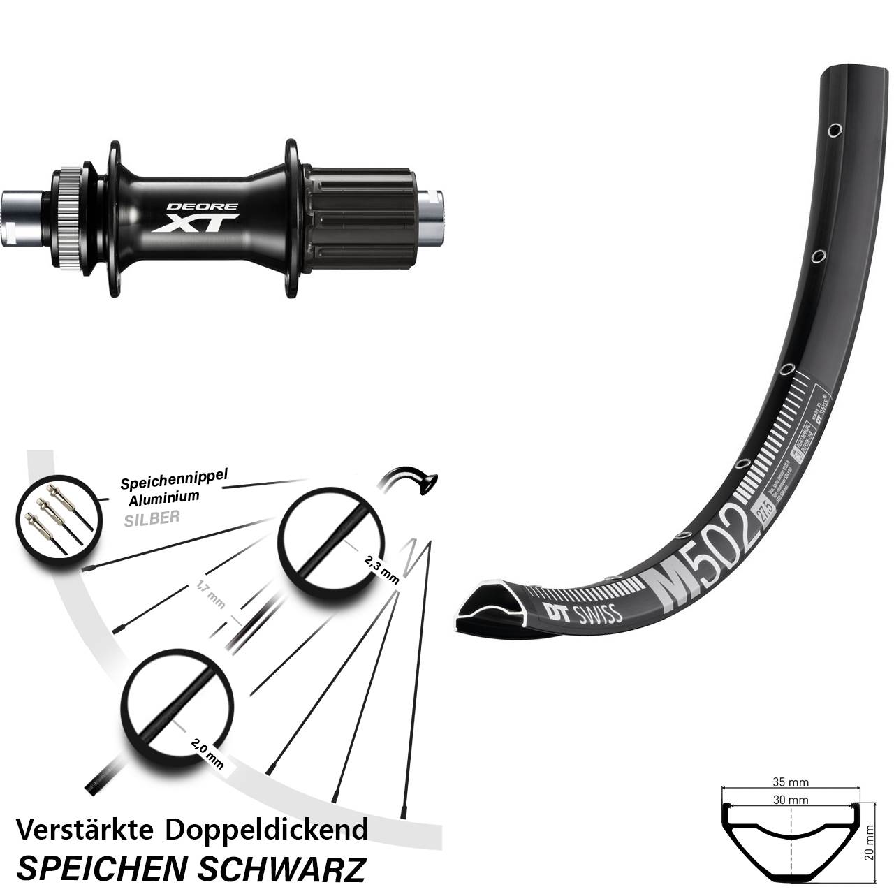 Boost Centerlock Hinterrad 12x148 27,5 Zoll DT Swiss M 502 Shimano XT FH-M8010-B 8-11 fach
