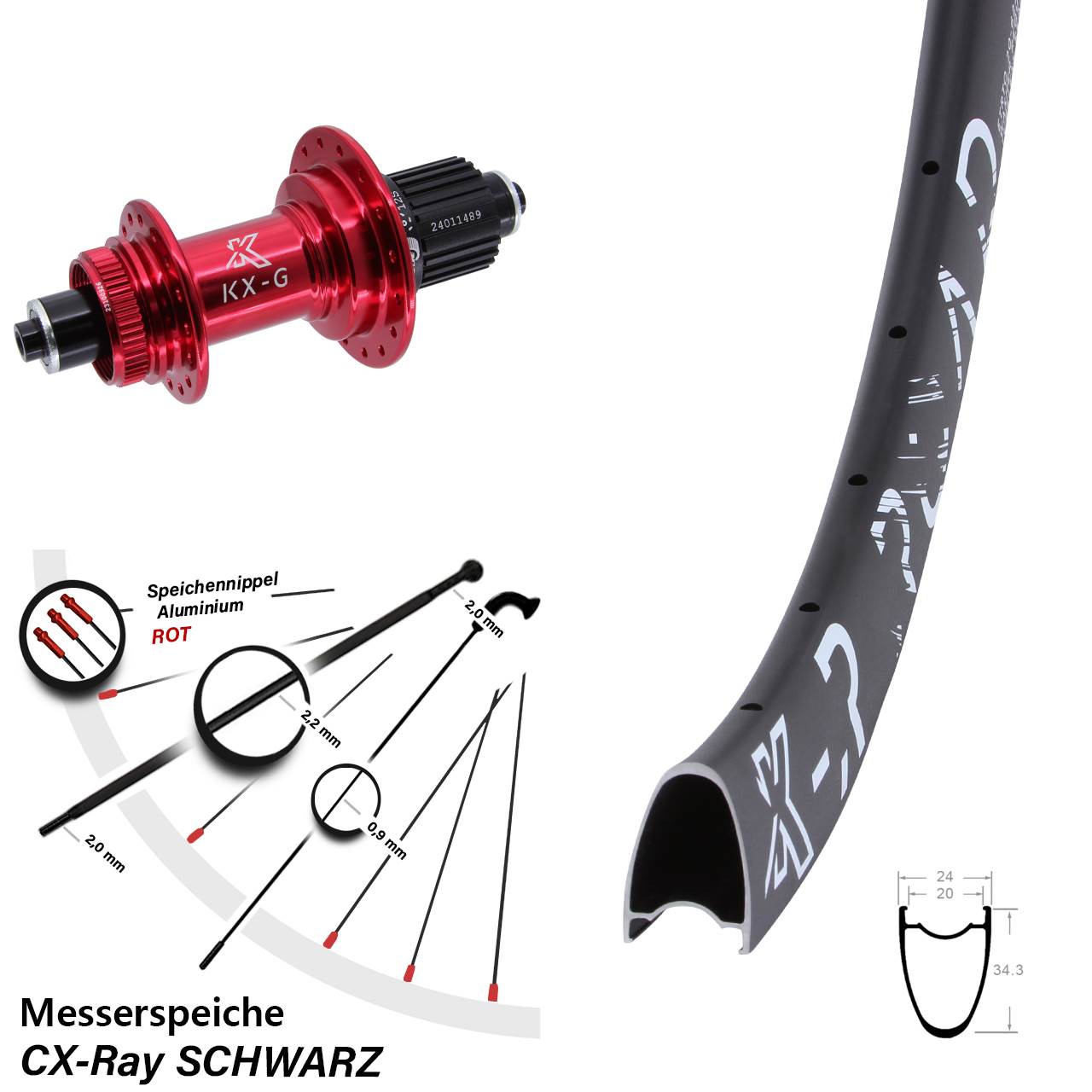 Disc Laufrad QR 28 Zoll KX-GR Road rot Micro Spline CX-Ray