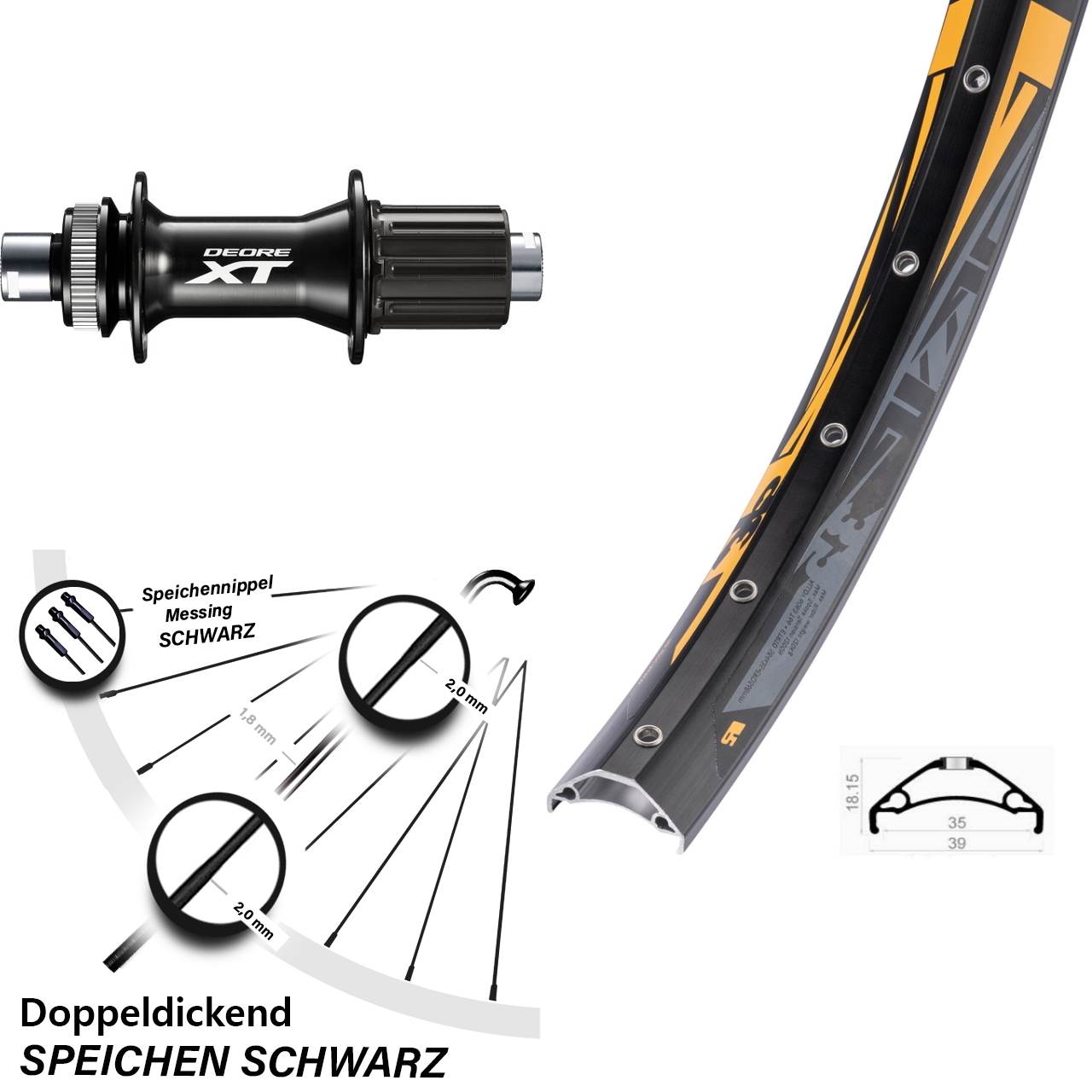 Hinterrad Centerlock 27,5 Zoll Rodi TRYP 35 Shimano XT 8-11 fach 12x148
