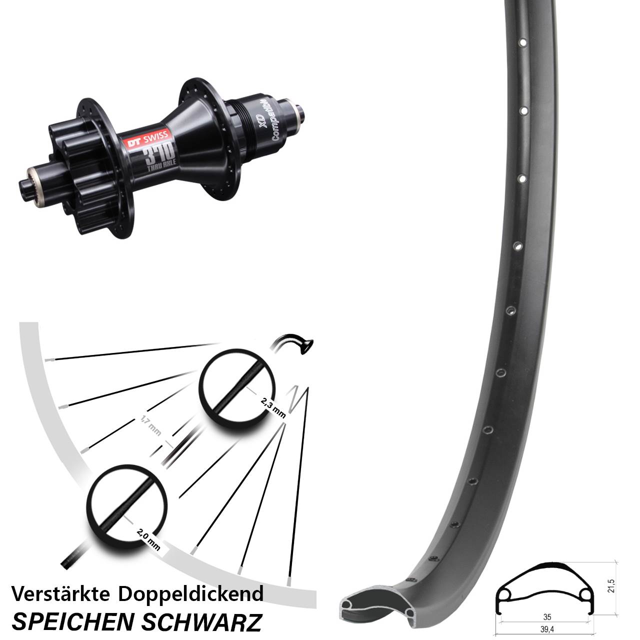 6-Loch Hinterrad für Schnellspanner 29 Zoll Ambrosio E35 DT Swiss 370 SRAM XD