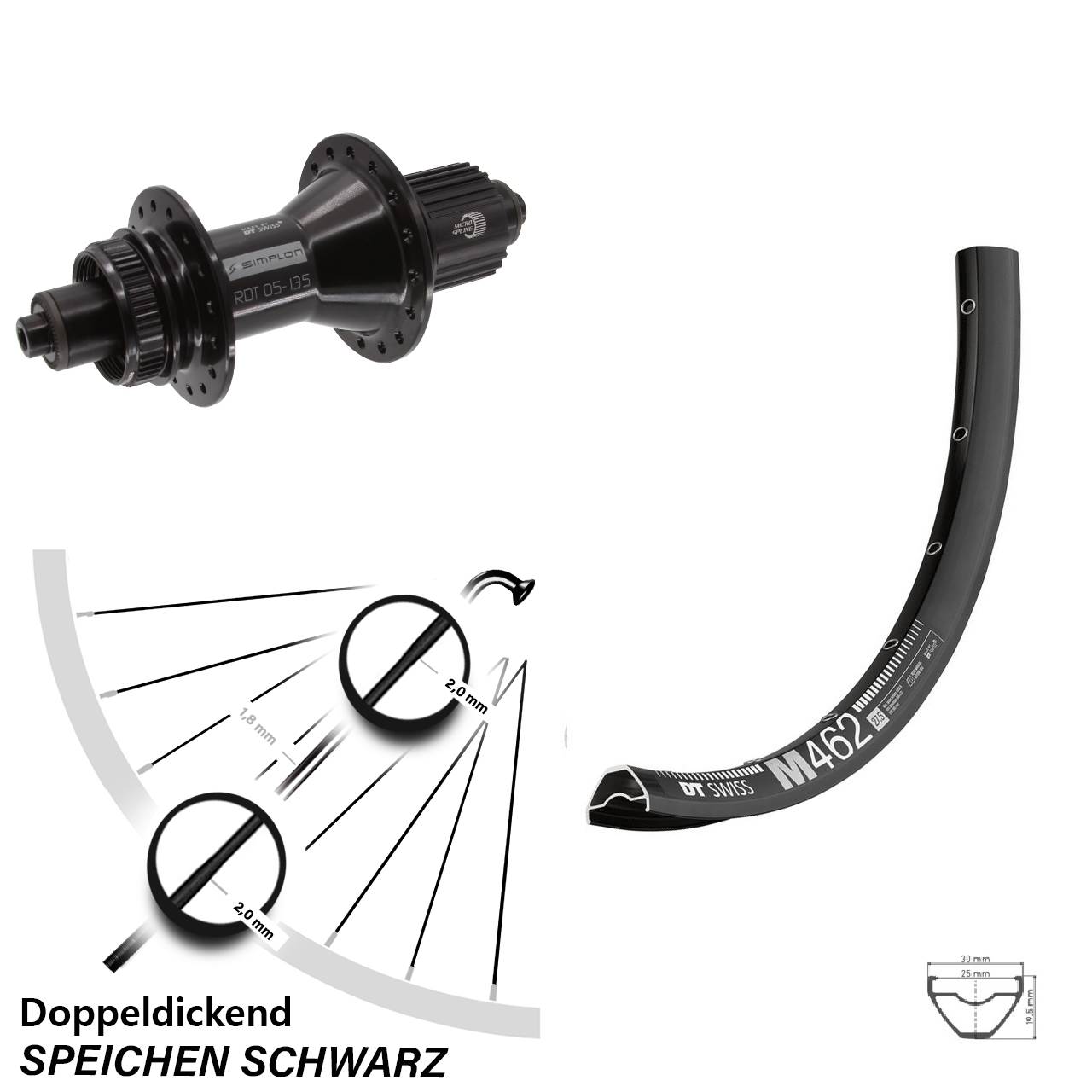 DT Swiss M 462-370 Hybrid 27,5 Zoll Disc Hinterrad für Schnellspanner Shimano Micro Spline