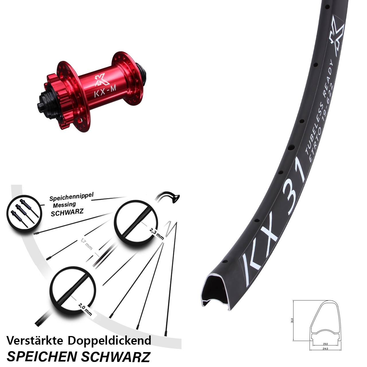 Disc Laufrad QR 28 Zoll KX 31 Offset 6-loch rot
