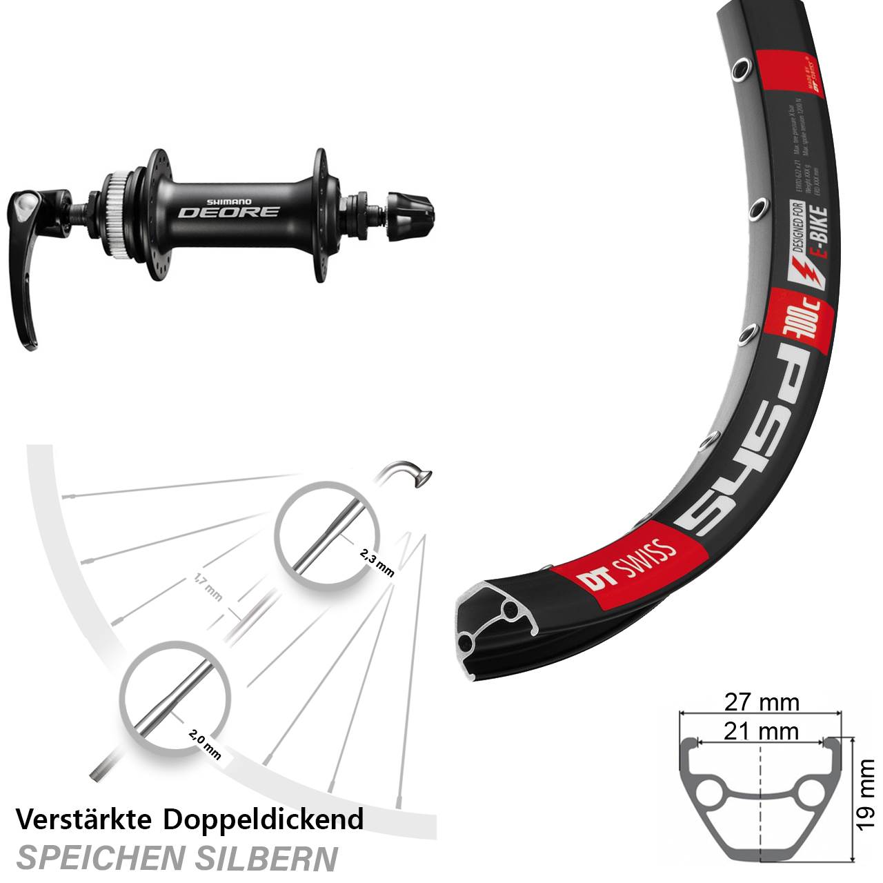 26 Zoll DT Swiss 545 Shimano Deore Vorderrad Centerlock QR
