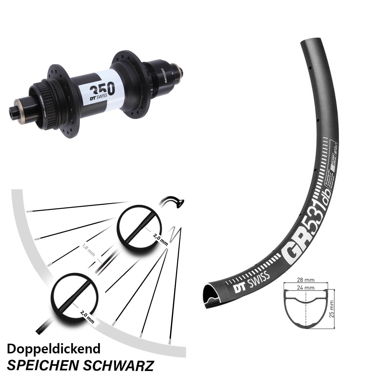 DT Swiss GR531-350 650B Disc Hinterrad für Schnellspanner XD