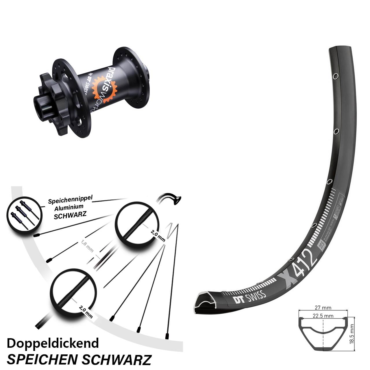 Disc Laufrad 15x100 28 Zoll DT Swiss X412-350