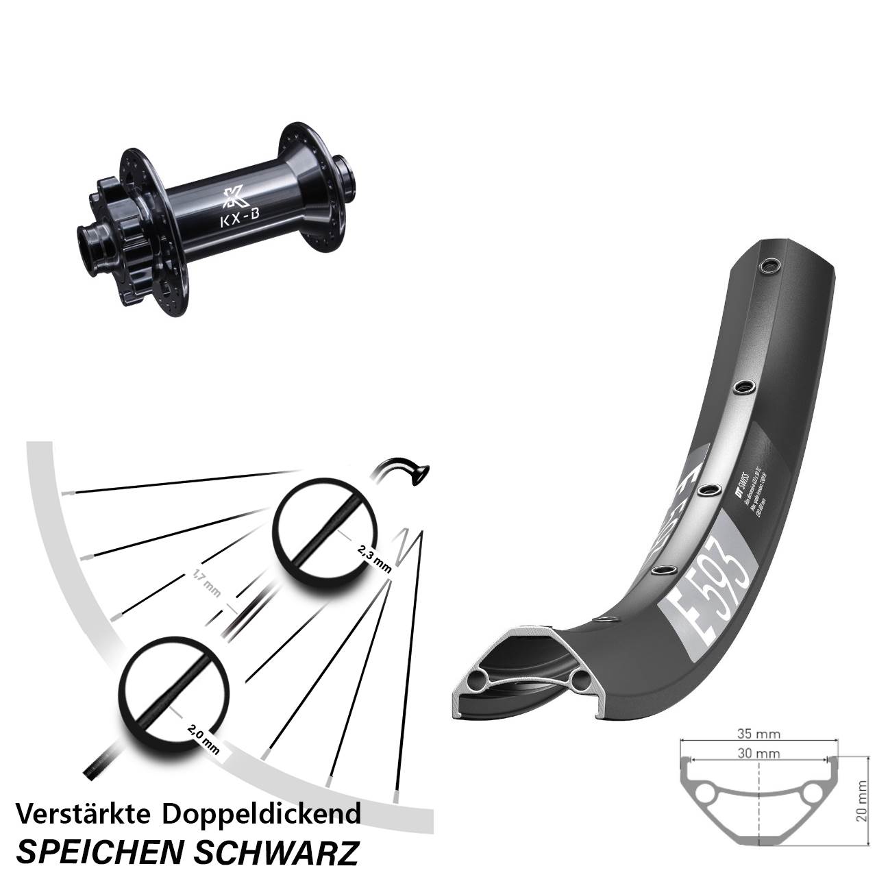 Vorderrad 6-Loch 29 Zoll DT Swiss E 593 KX-B 15x110 Boost