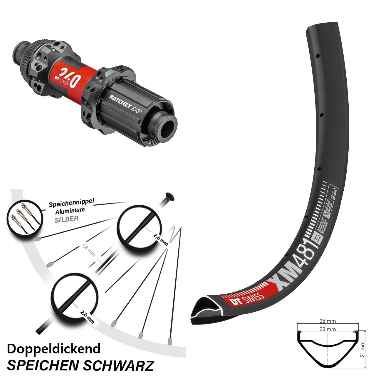 DT Swiss XM481-240 EXP Straightpull Centerlock Boost Hinterrad 27,5 Zoll Shimano HG 8-11 fach