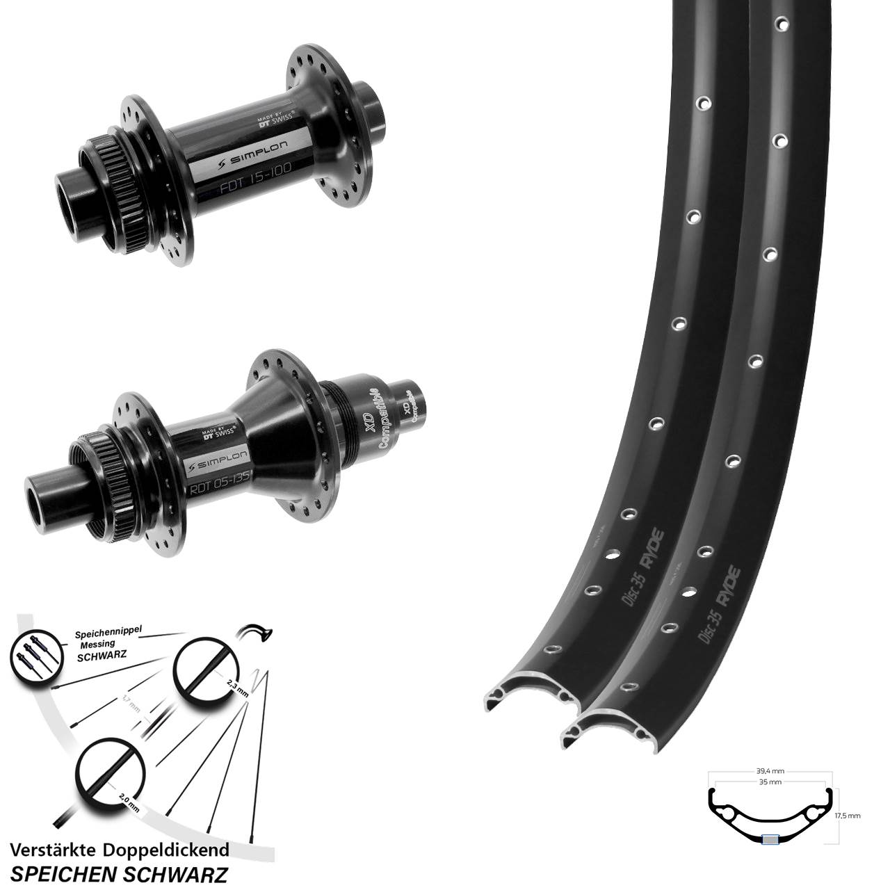 Laufrad-Satz 29 Zoll Ryde Disc 35 DT Swiss 370 XD 15x100 12x142
