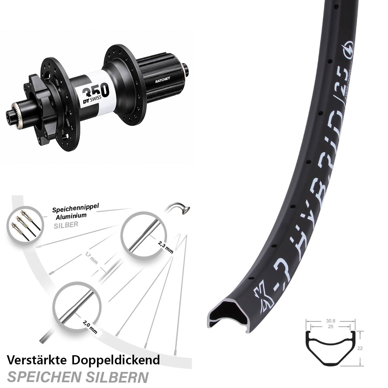 Vorderrad 28-29 Zoll KX-R Hybrid 25 DT Swiss 350 QR