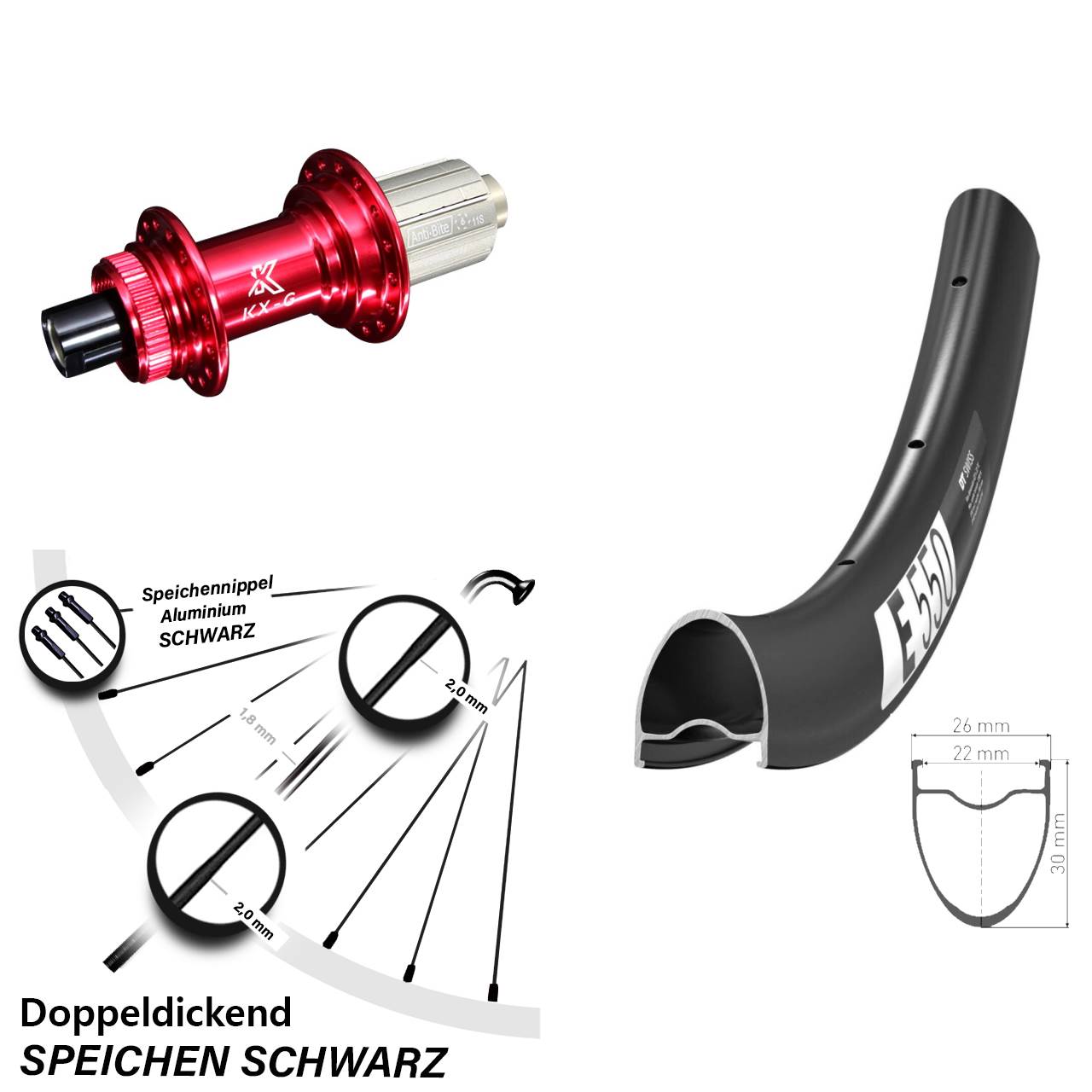 DT Swiss E 550 KX-G rot 28 Zoll Hinterrad Centerlock 12x142 8-12 fach