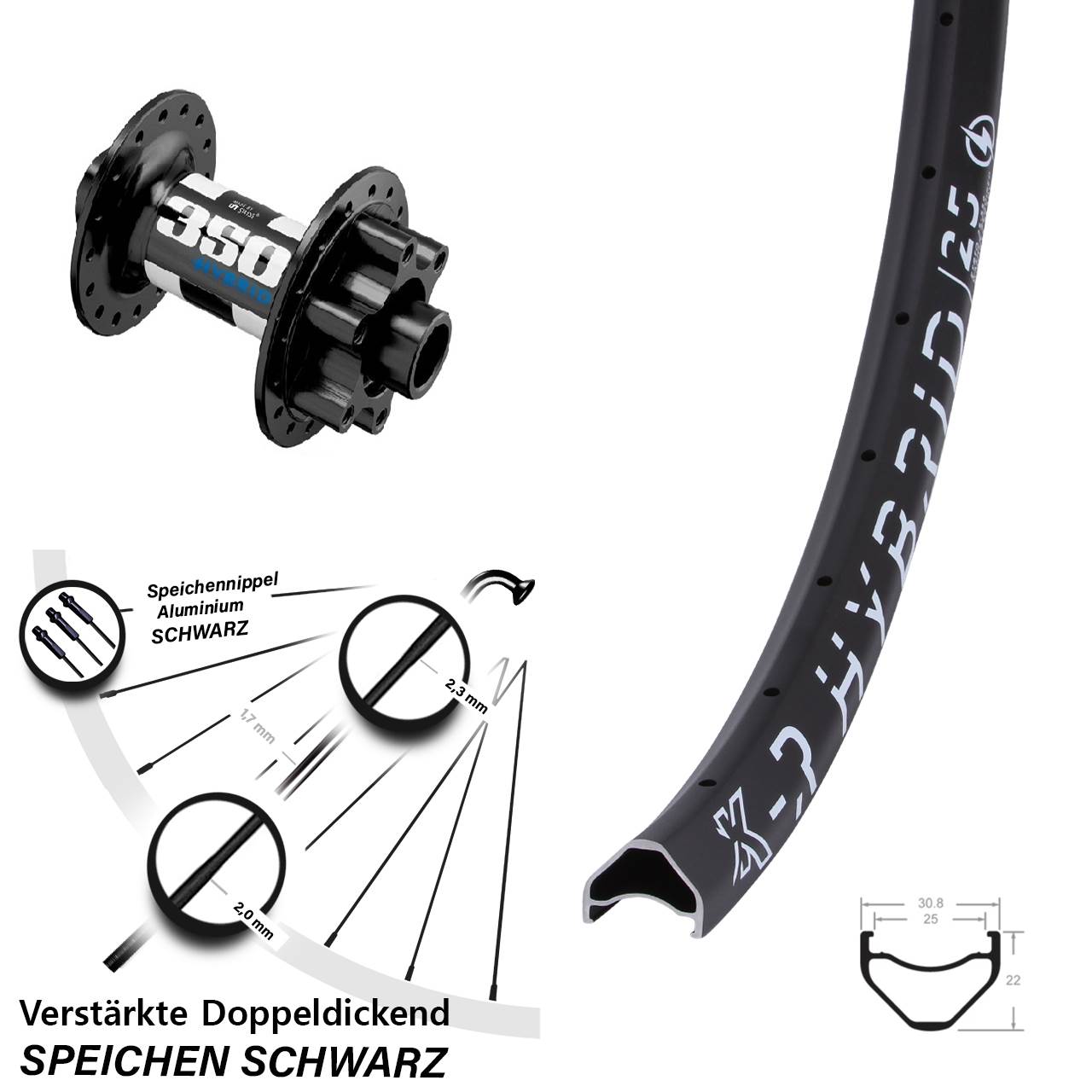 29 Zoll KX-R Hybrid 25 DT Swiss 350 E-Bike verstärkt Laufrad 15x110 Boost 6-Loch