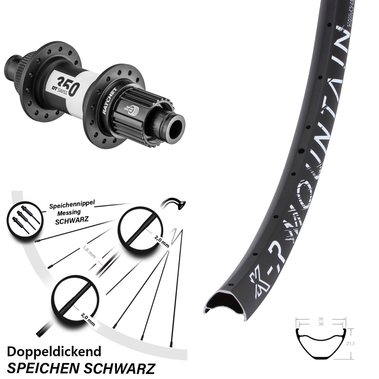 27,5 Zoll KX-R Mountain DT Swiss 350 Hinterrad Centerlock 12x142 Micro Spline
