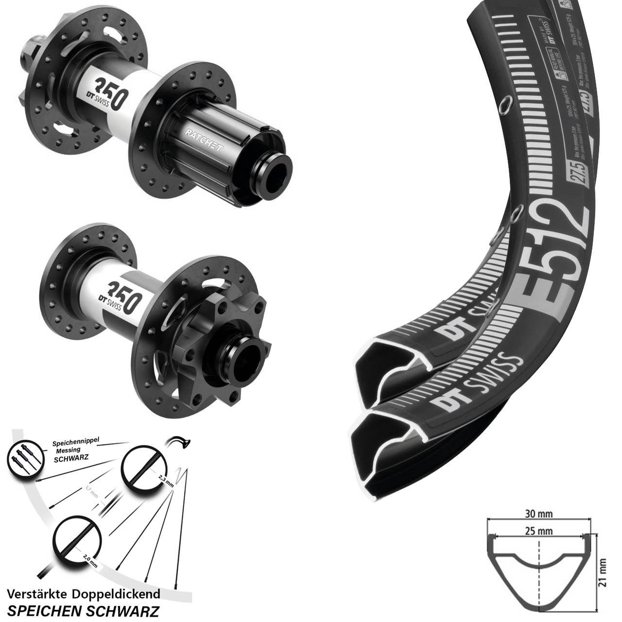 DT Swiss E512-350 27,5 Zoll Laufradsatz 6-Loch 15x110 12x148 8-11 fach HG