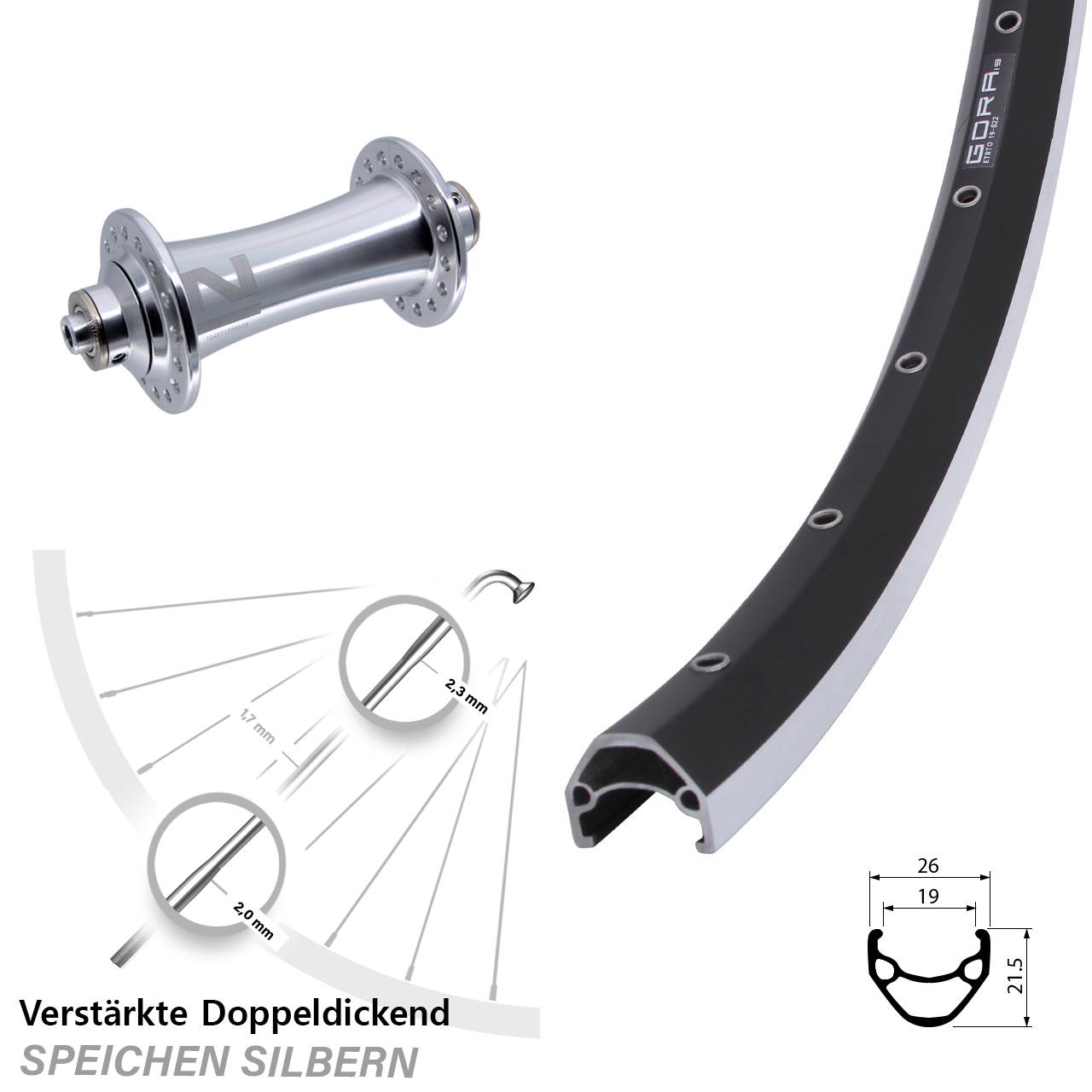 Vorderrad 28 Zoll Gora 19 Novatec A-141SB für Schnellspanner