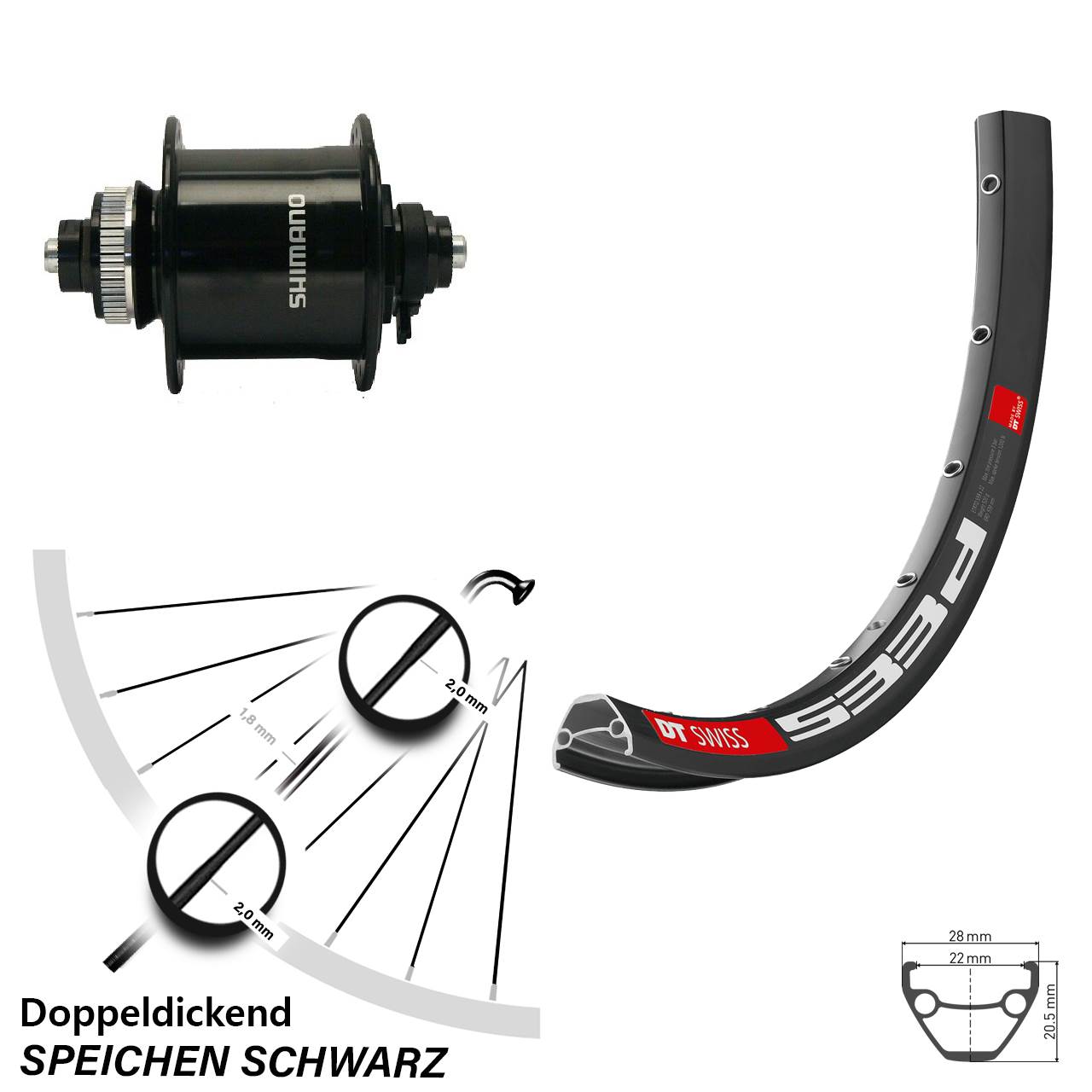Nabendynamo-Vorderrad 27,5 Zoll DT Swiss 533D Shimano DH-UR700-3D 5x100 Centerlock