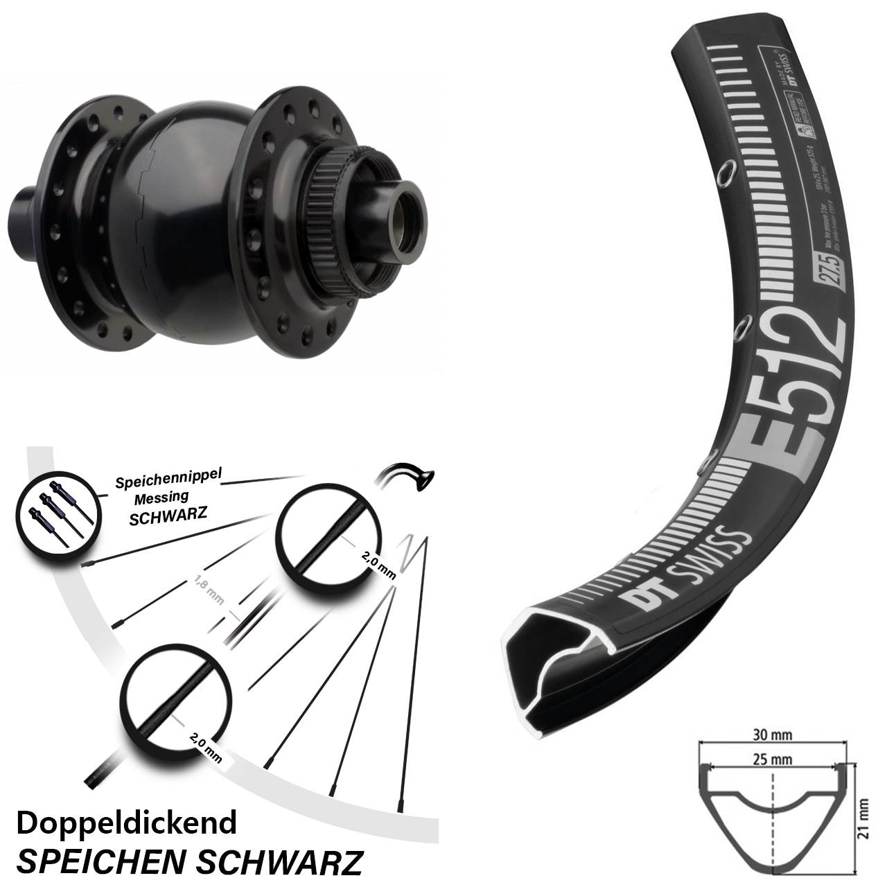 Boost Nabendynamo SON 28 15x110 mm Centerlock DT Swiss E 512 Vorderrad 29 Zoll