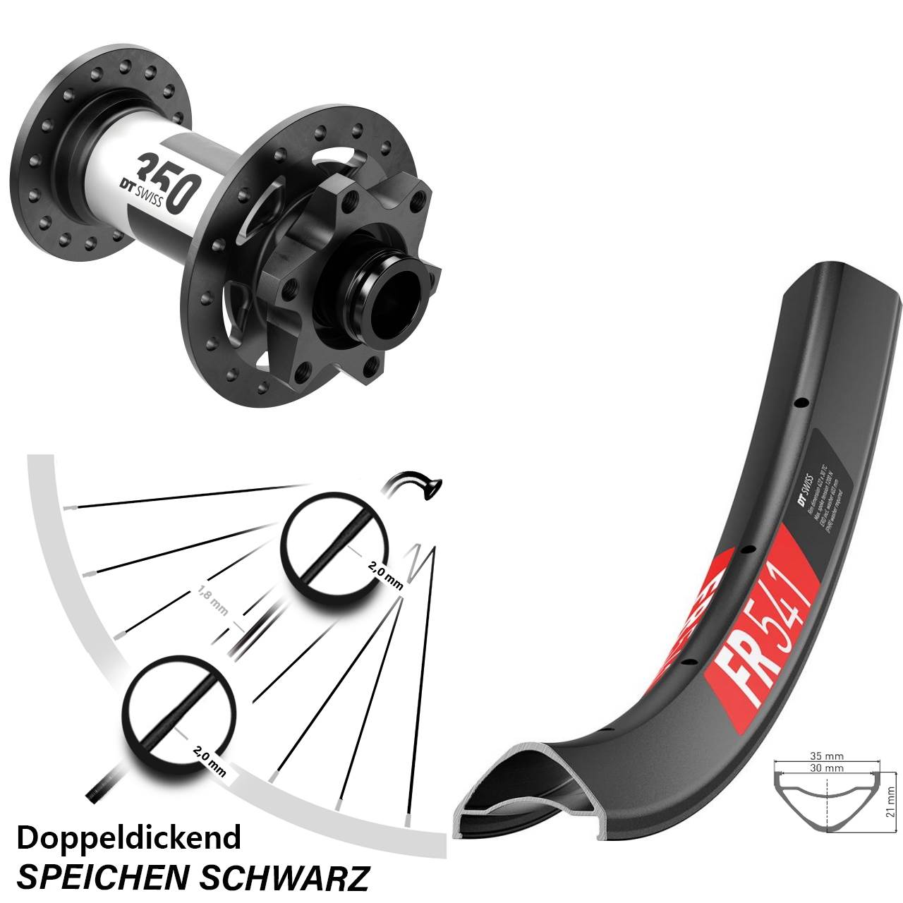 DT Swiss 350 Boost 15x110 mm FR 541 Vorderrad 29 Zoll 6-Loch