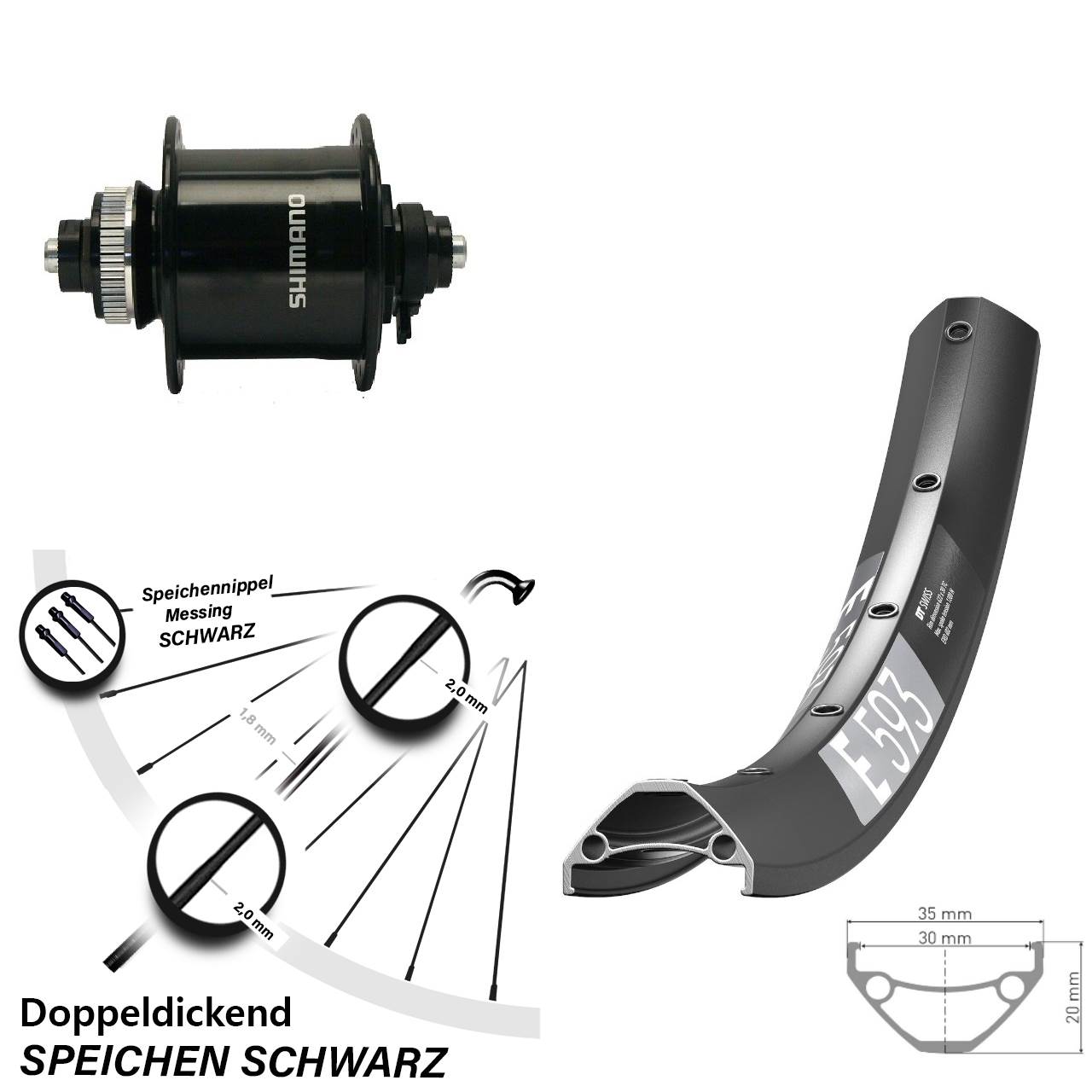27,5 Zoll DT Swiss E 593 Shimano DH-UR700-3D Disc Nabendynamolaufrad QR
