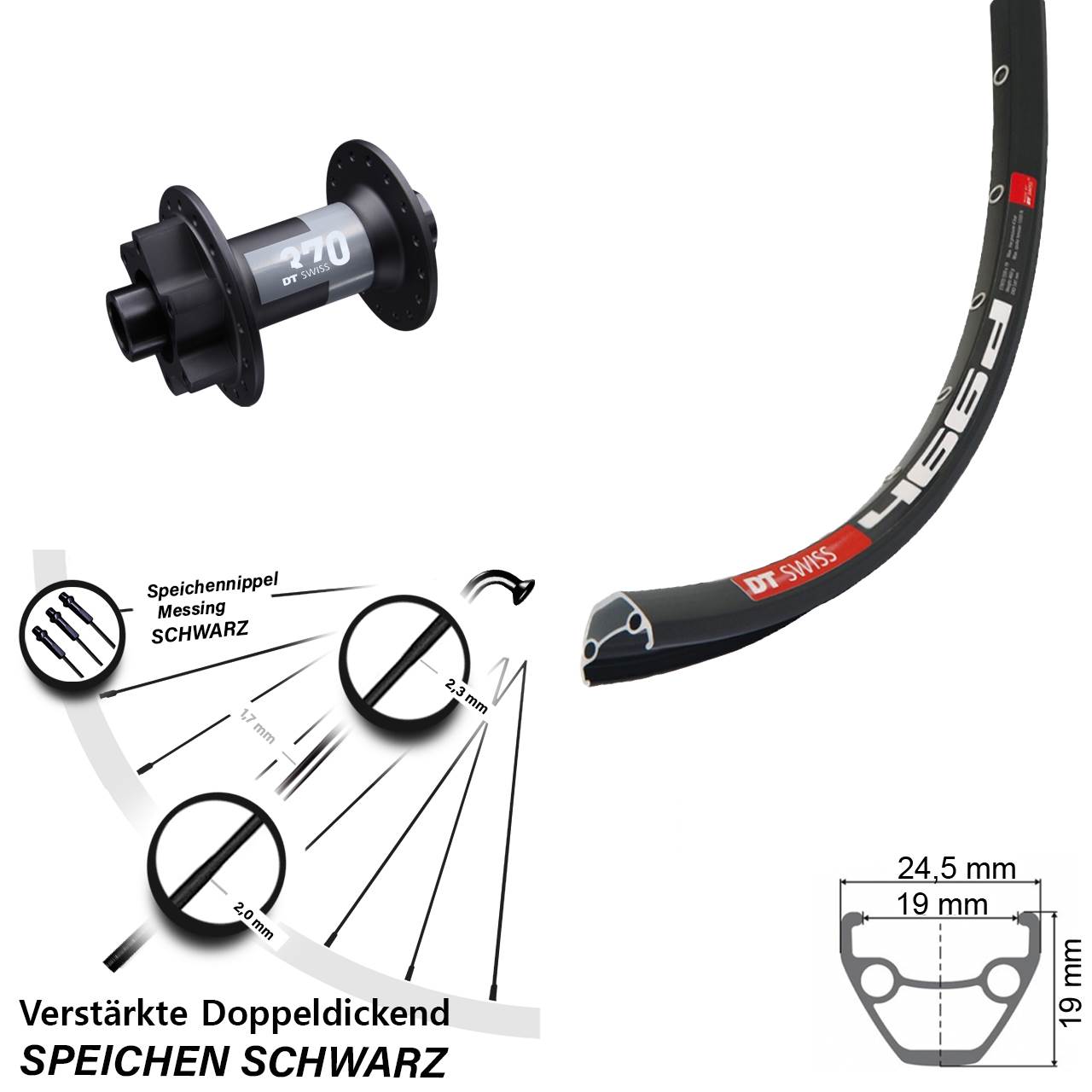 Vorderrad 6-Loch 28 Zoll DT Swiss 466d-370 15x100