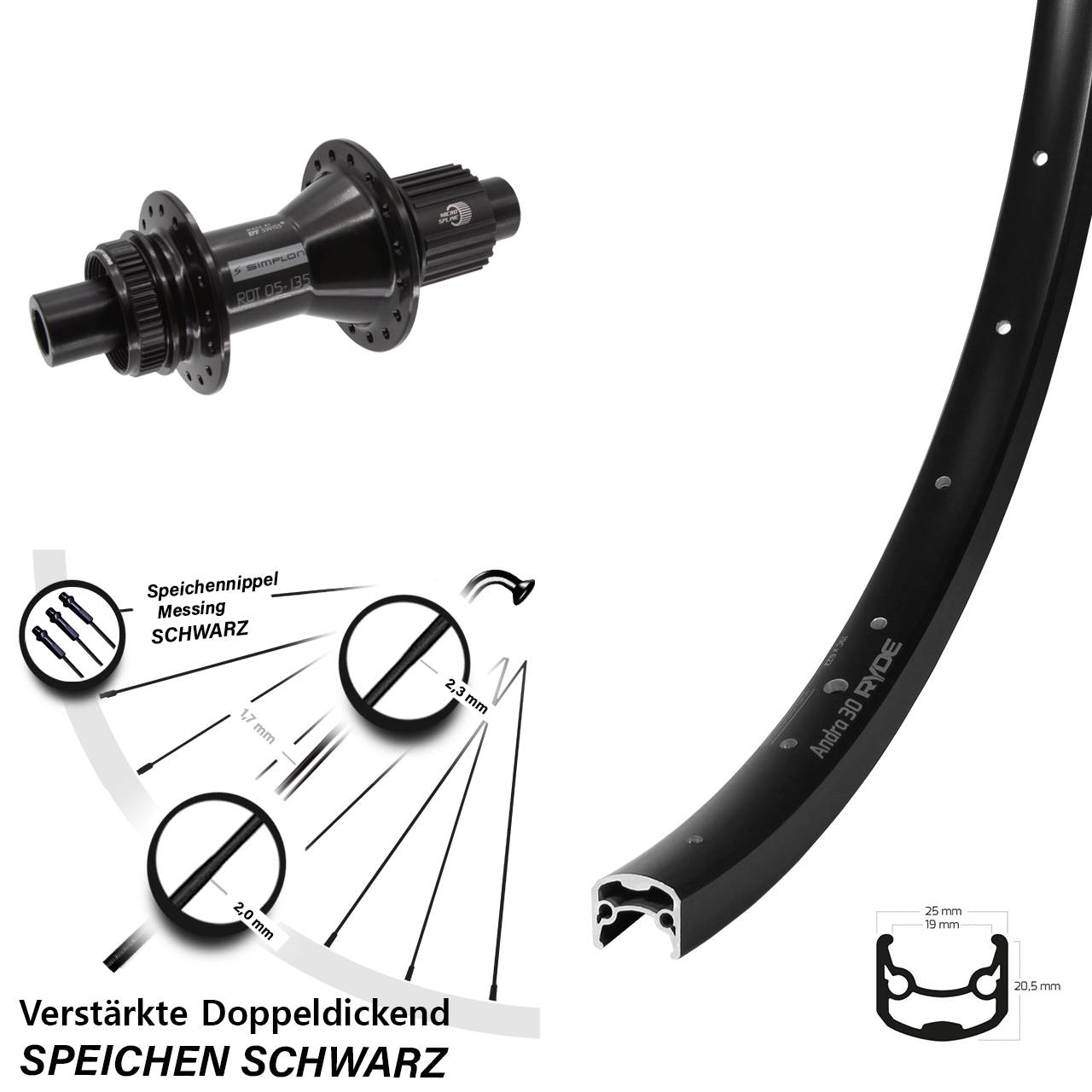 Disc Hinterrad 28 Zoll Ryde Andra 30 DT Swiss 370 Hybrid Shimano Micro Spline 12x142