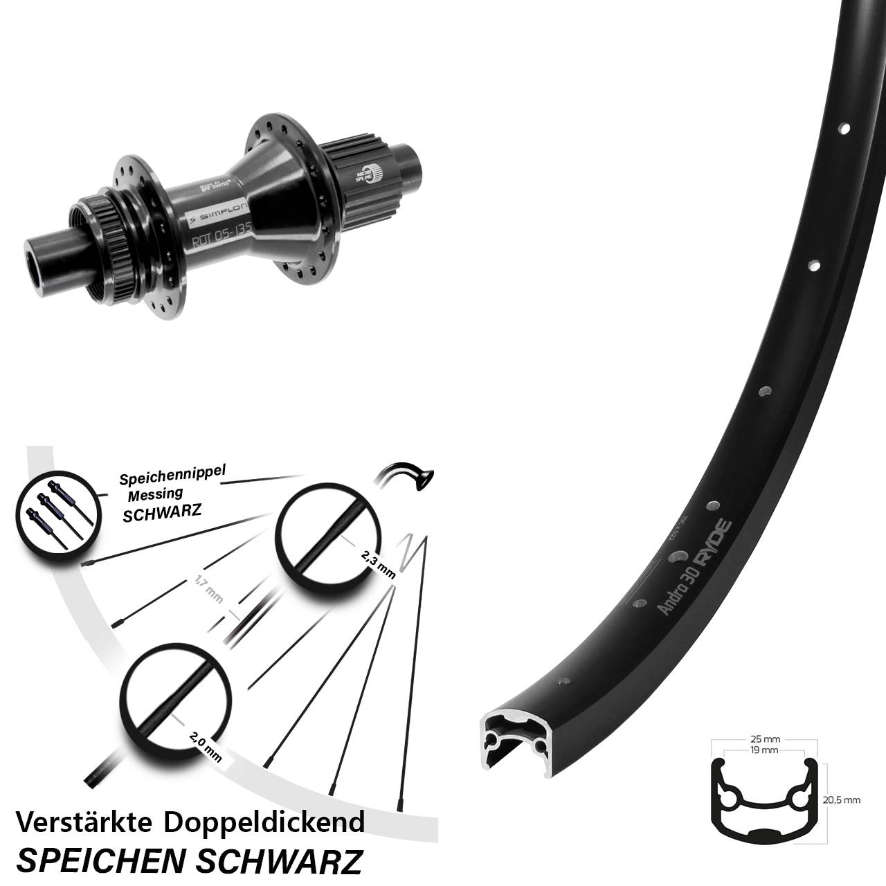 Disc Hinterrad 28 Zoll Ryde Andra 30 DT Swiss 370 Hybrid Shimano Micro Spline 12x142
