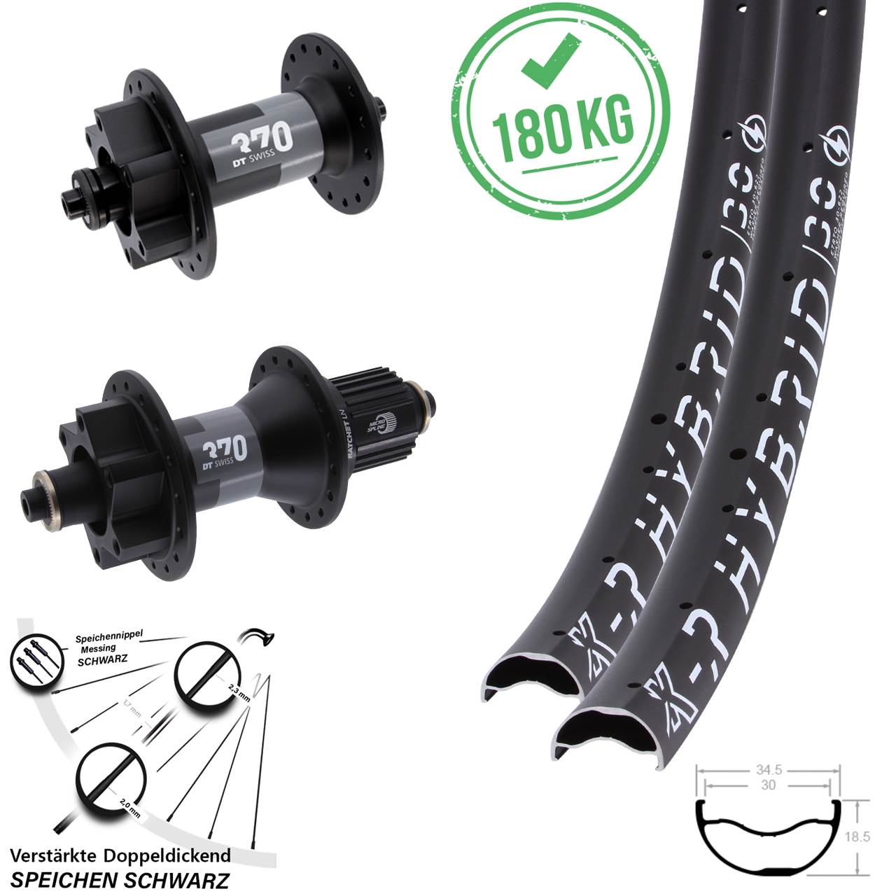 29 Zoll KX-R Hybrid 30 DT Swiss 370 Disc Laufrad-Satz für Schnellspanner Micro Spline