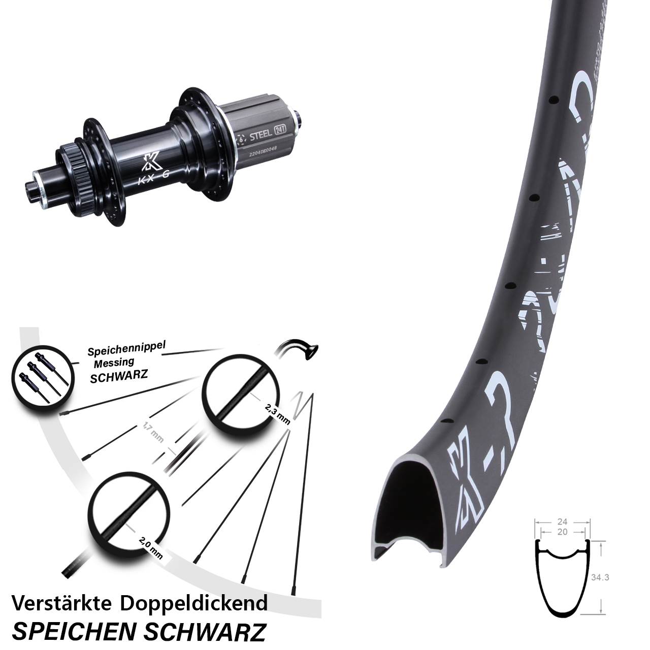 29 Zoll KX-R Road schwarz Disc Laufrad für Schnellspanner 8-12 fach HG