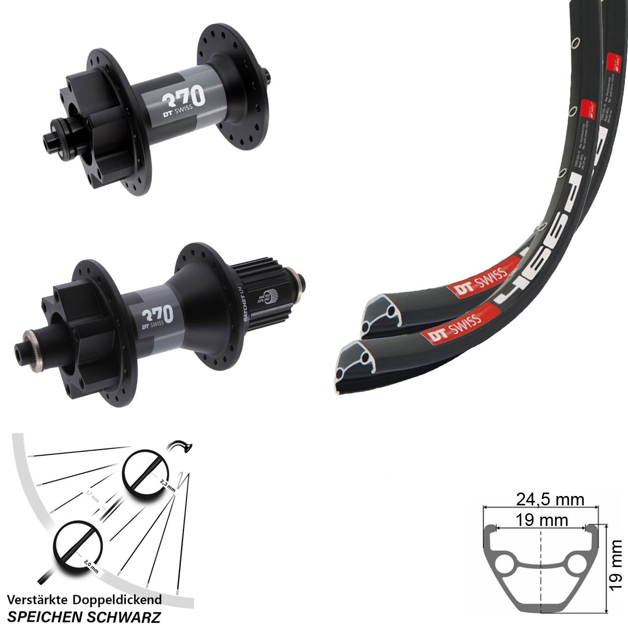 28-29 Zoll DT Swiss 466 DT Swiss 370 Laufradsatz 6-Loch für Schnellspanner Micro Spline