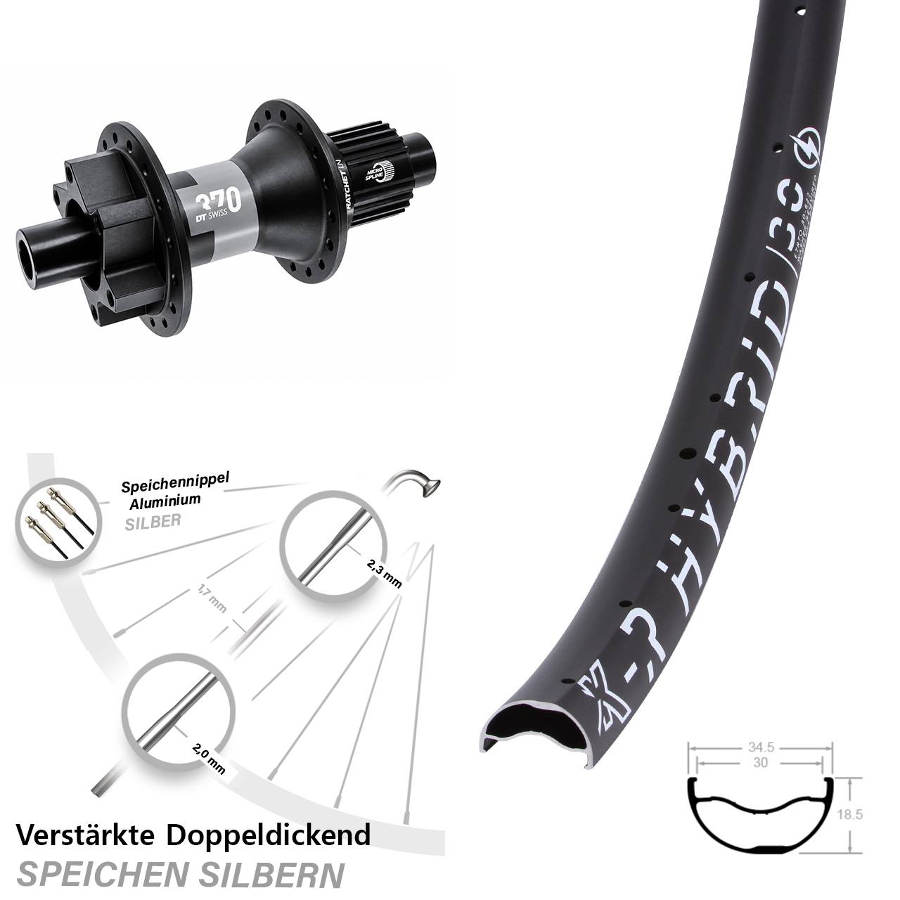 6-Loch Hinterrad 12x142 29 Zoll KX-R Hybrid 30 DT Swiss 370 Shimano Micro Spline