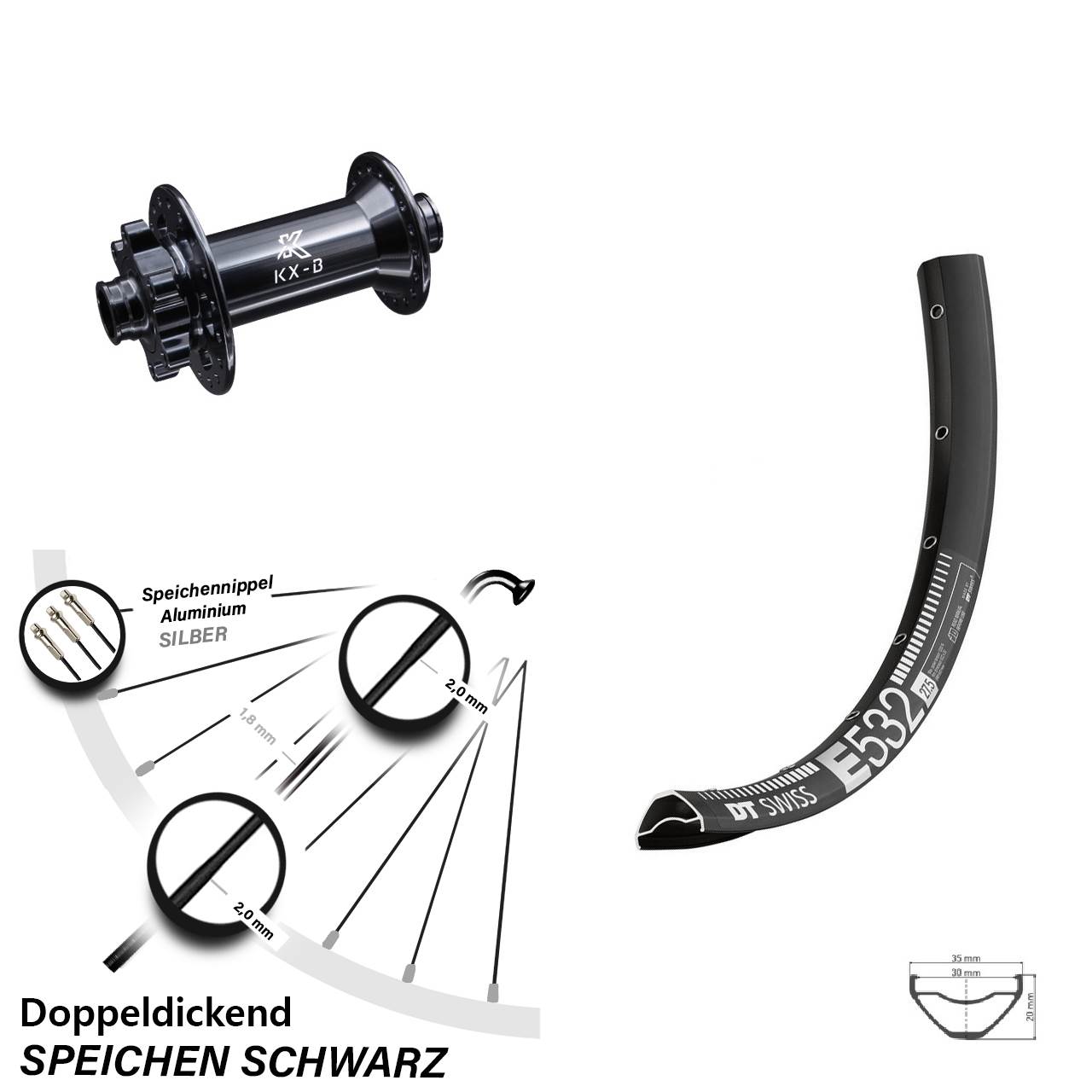 DT Swiss E532 KX-B 29 Zoll Disc Vorderrad 15x110 Boost