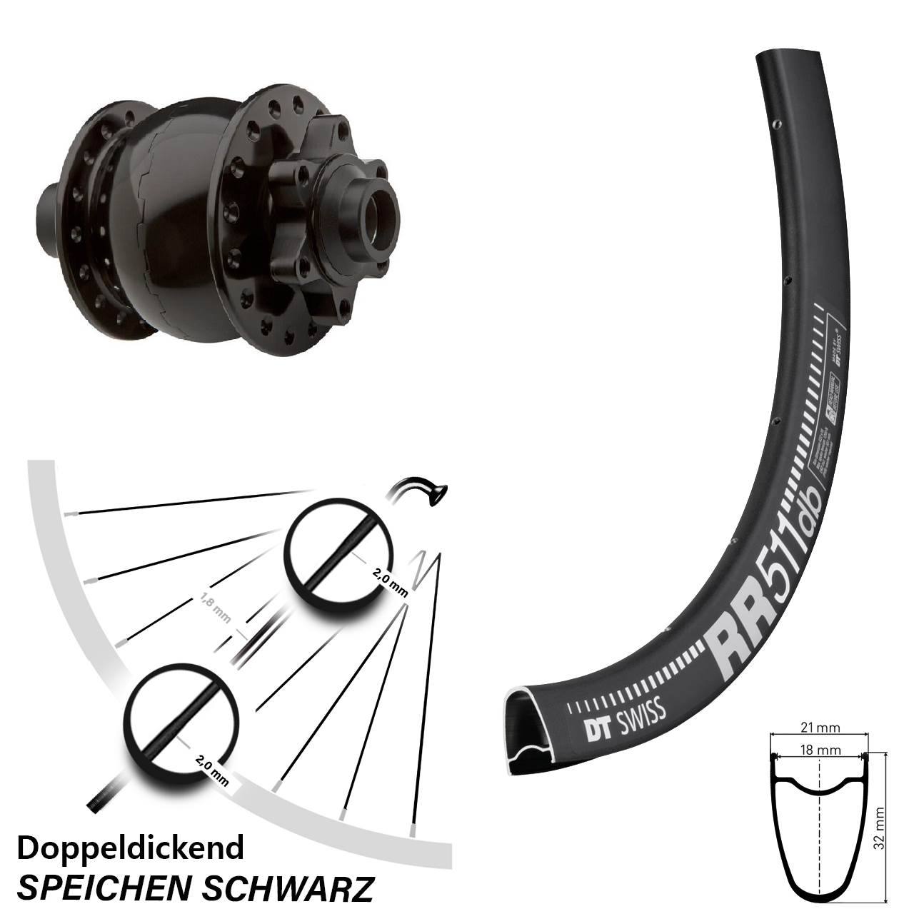 Disc Dynamo-Vorderrad 15x100 28 Zoll DT Swiss RR 511 SON 28