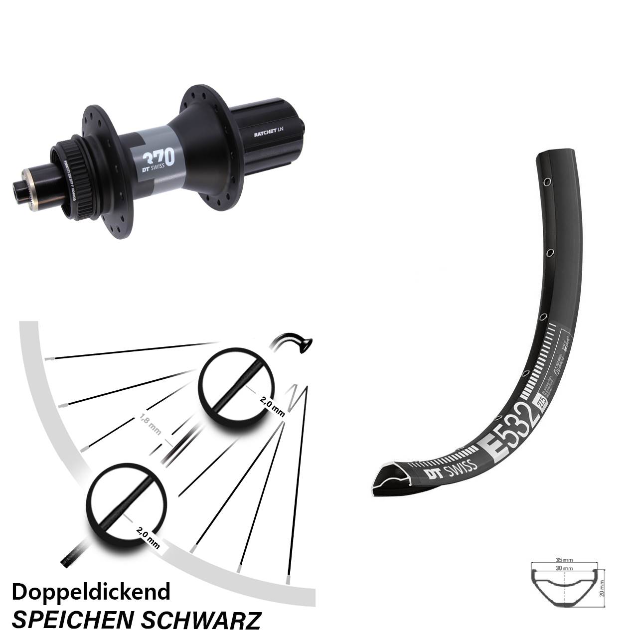 Hinterrad 27,5 Zoll DT Swiss E532-370 8-12 fach