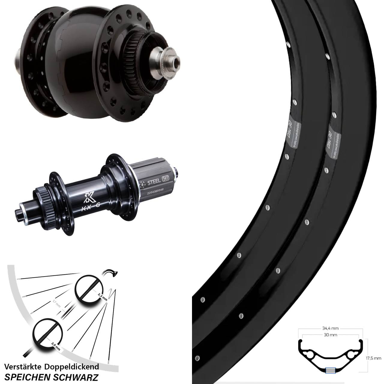 Laufradsatz Centerlock 29 Zoll Ryde Disc 30 KX-GS verstärkt SON delux 8-12 fach QR