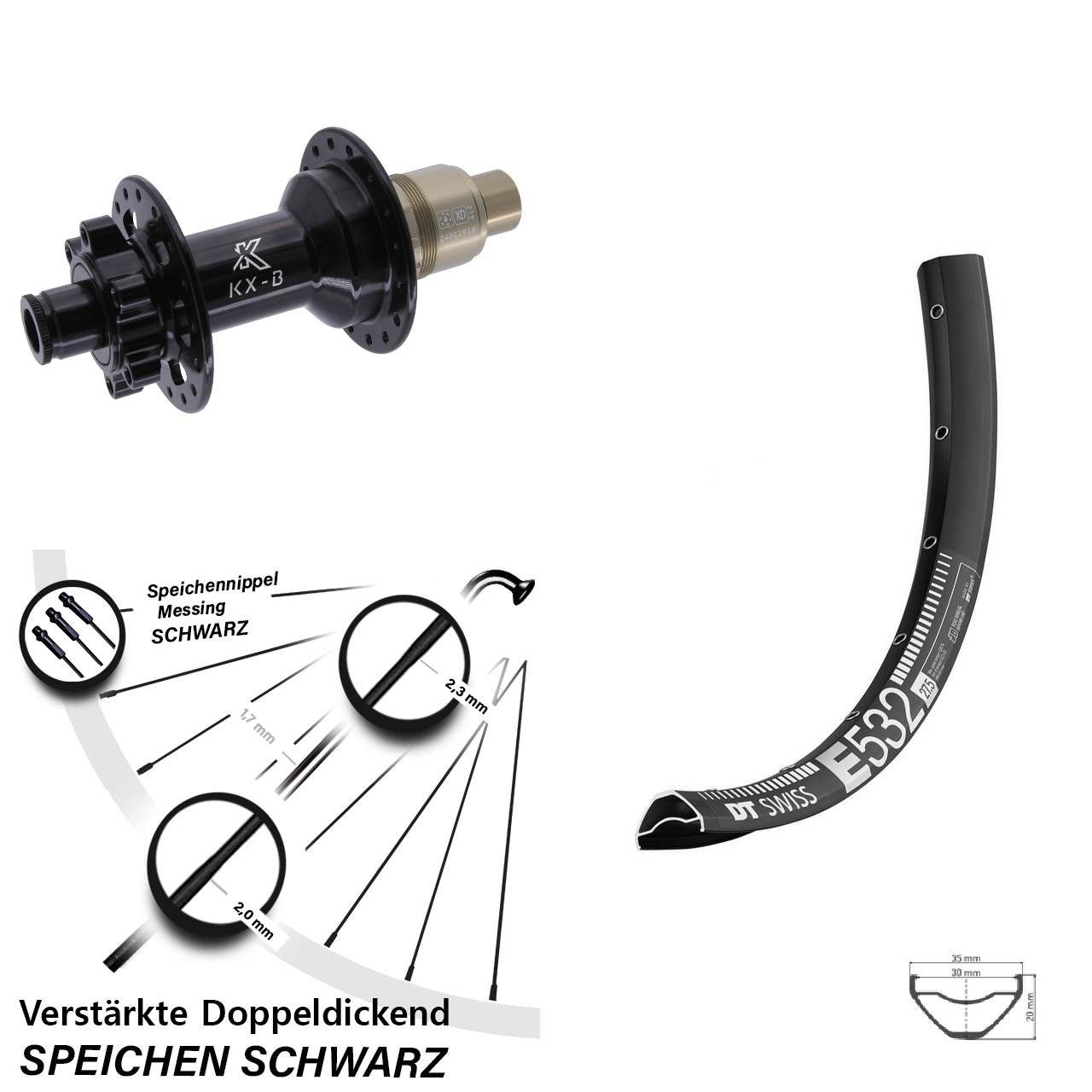 27,5 Zoll DT Swiss E532 KX-B Boost Disc Laufrad 12x148 SRAM XD