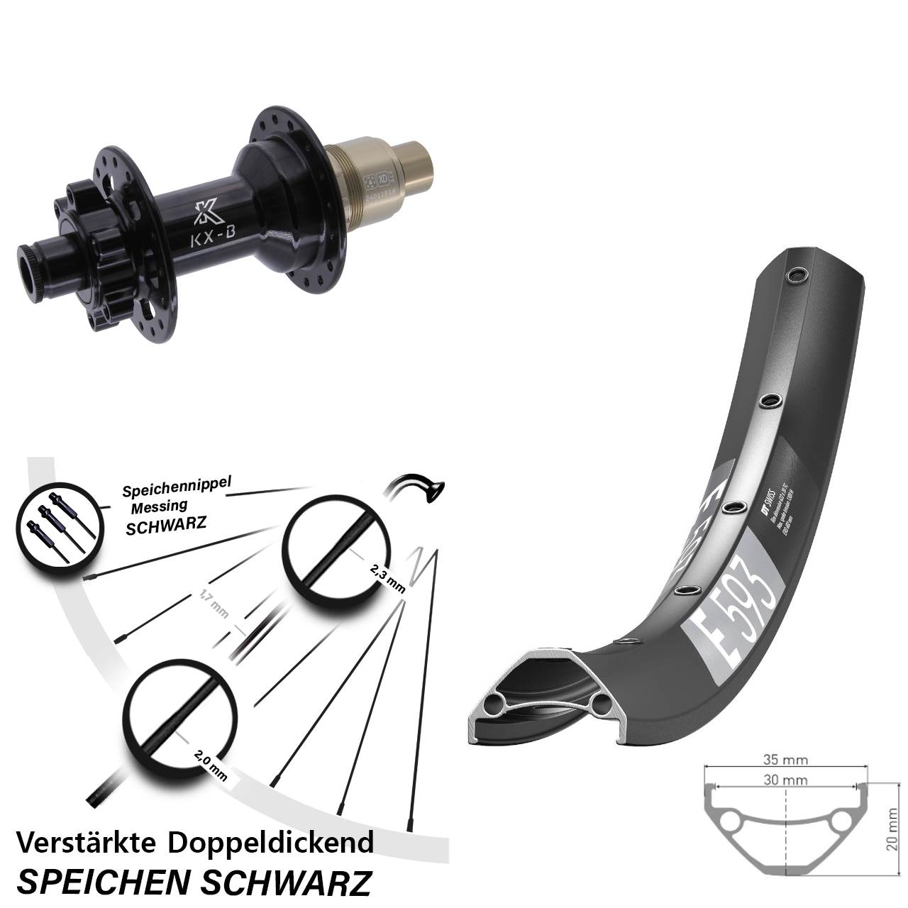 6-Loch Hinterrad 29 Zoll DT Swiss E593 KX-B SRAM XD 12x148