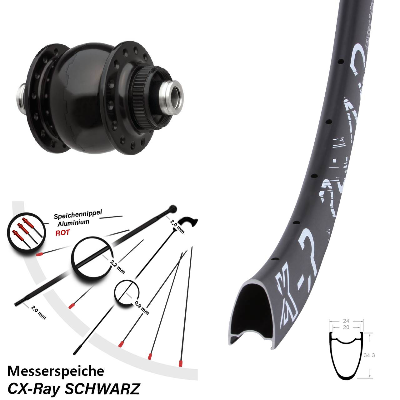 Disc Nabendynamo-Laufrad 28-29 Zoll KX-R Road SON delux 12x100 CX-Ray