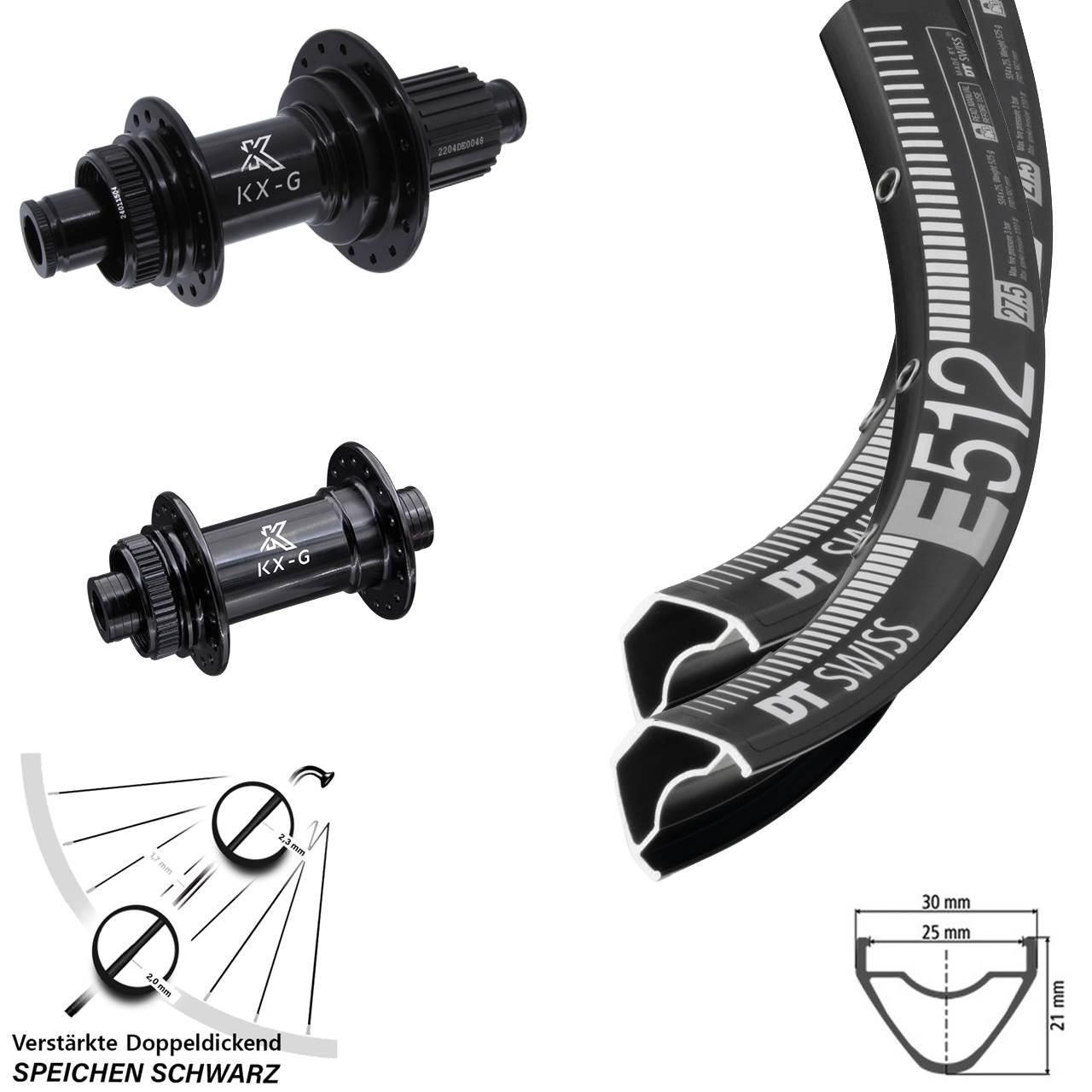 27,5 Zoll DT Swiss E512 KX-GS verstärkt Disc Laufrad-Satz 15x100 12x142 Micro Spline