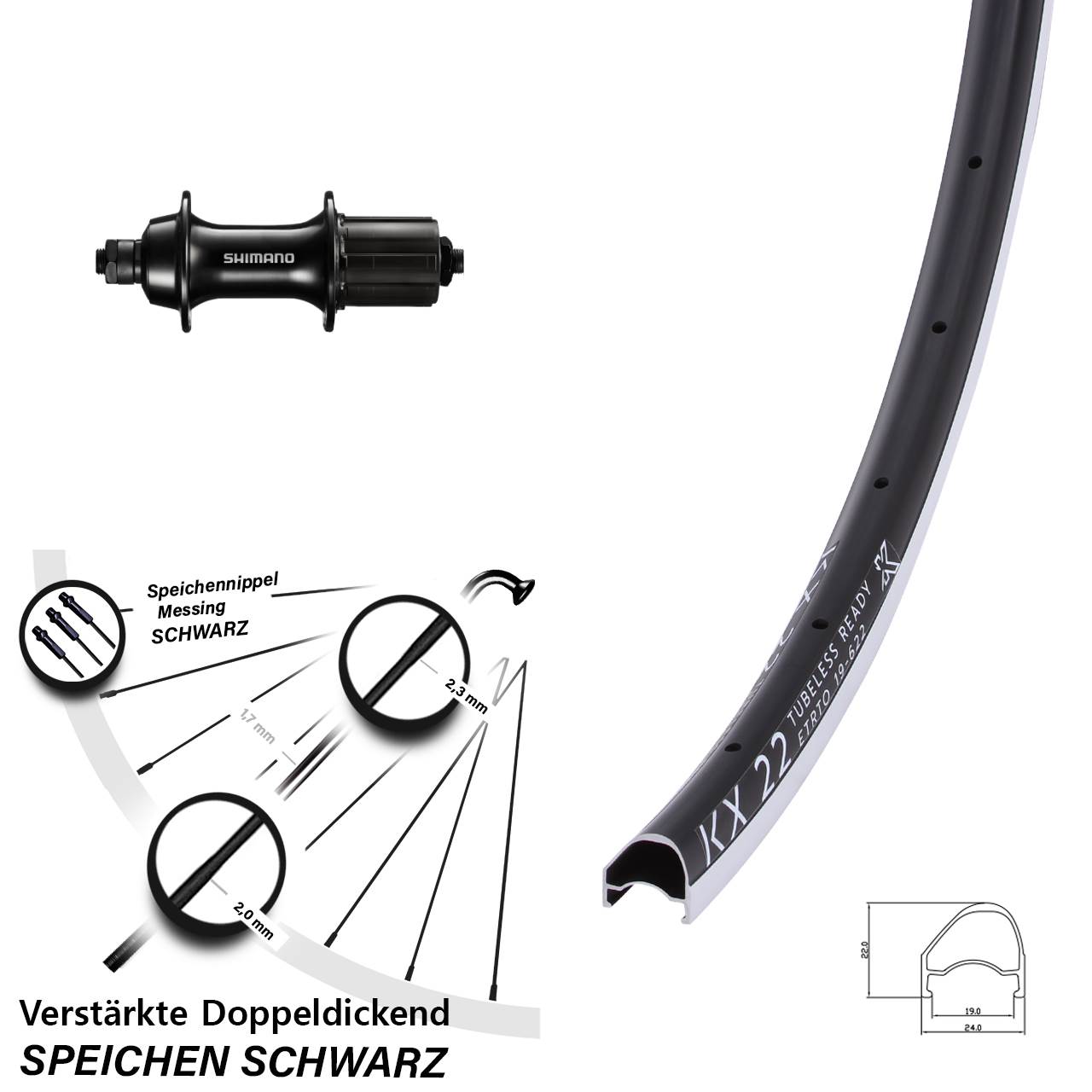 28 Zoll KX 22 OS Hinterradnabe Hinterrad für Schnellspanner 8-11 fach
