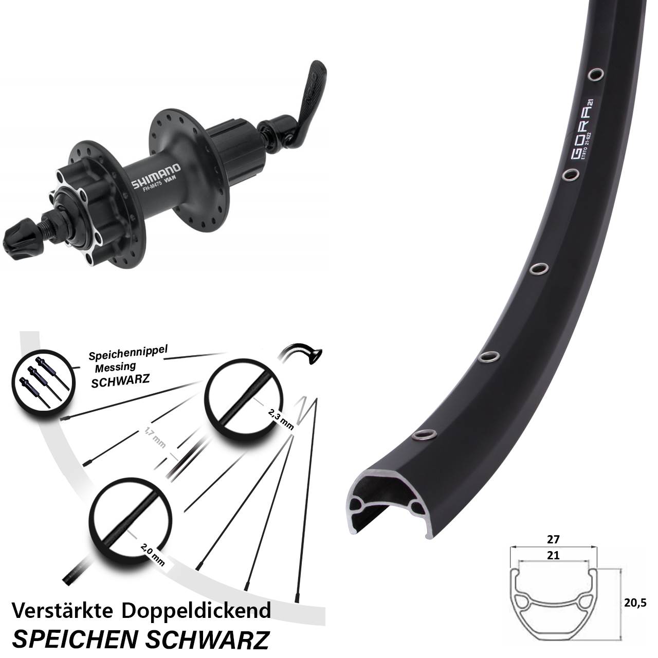 Gora 21 Shimano Alivio 29 Zoll 6-Loch Hinterrad für Schnellspanner 8-11 fach