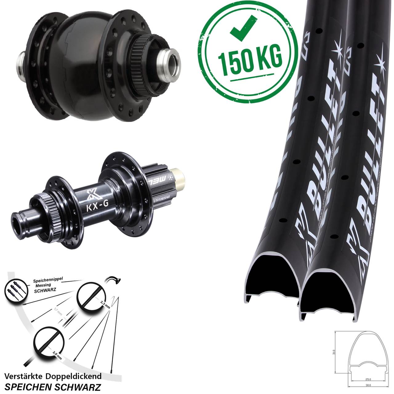 Laufradsatz Centerlock 28 Zoll KX-G Bullet OS SON delux Campa N3W 12x100/142