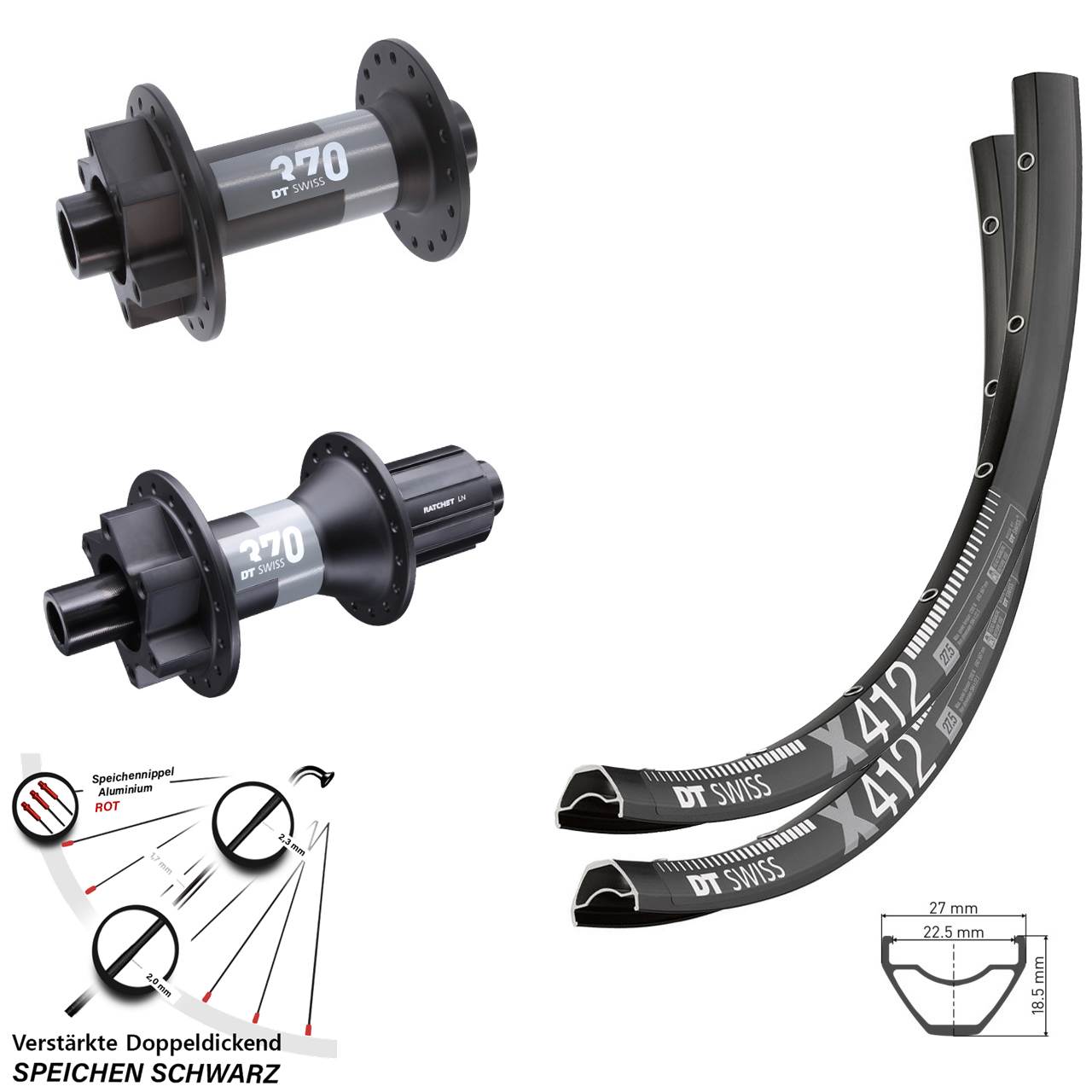 Disc Laufrad-Satz 29 Zoll DT Swiss X412-370 8-11 fach 15x110 12x148