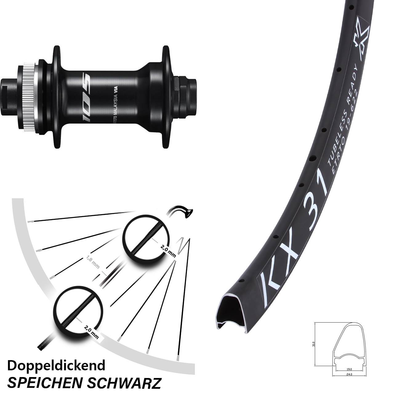 Vorderrad Centerlock 28 Zoll KX 31 Shimano 105 12x100