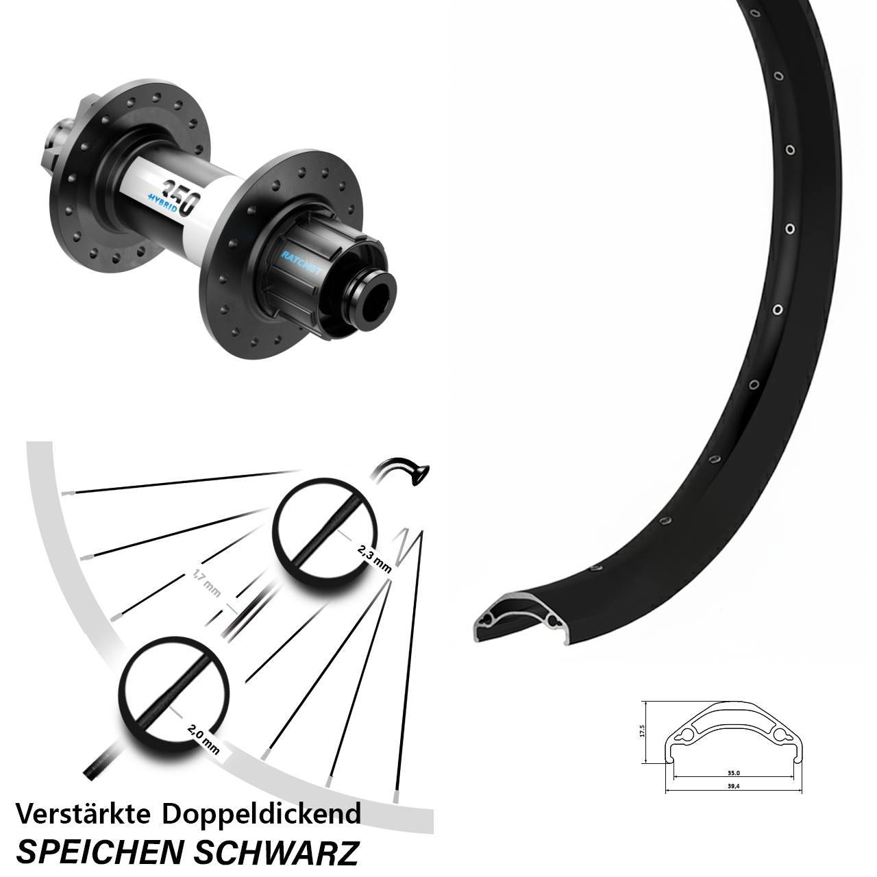29 Zoll Hinterrad Singlespeed Ryde Disc 35 DT Swiss 350 Hybrid 6-Loch 12x148