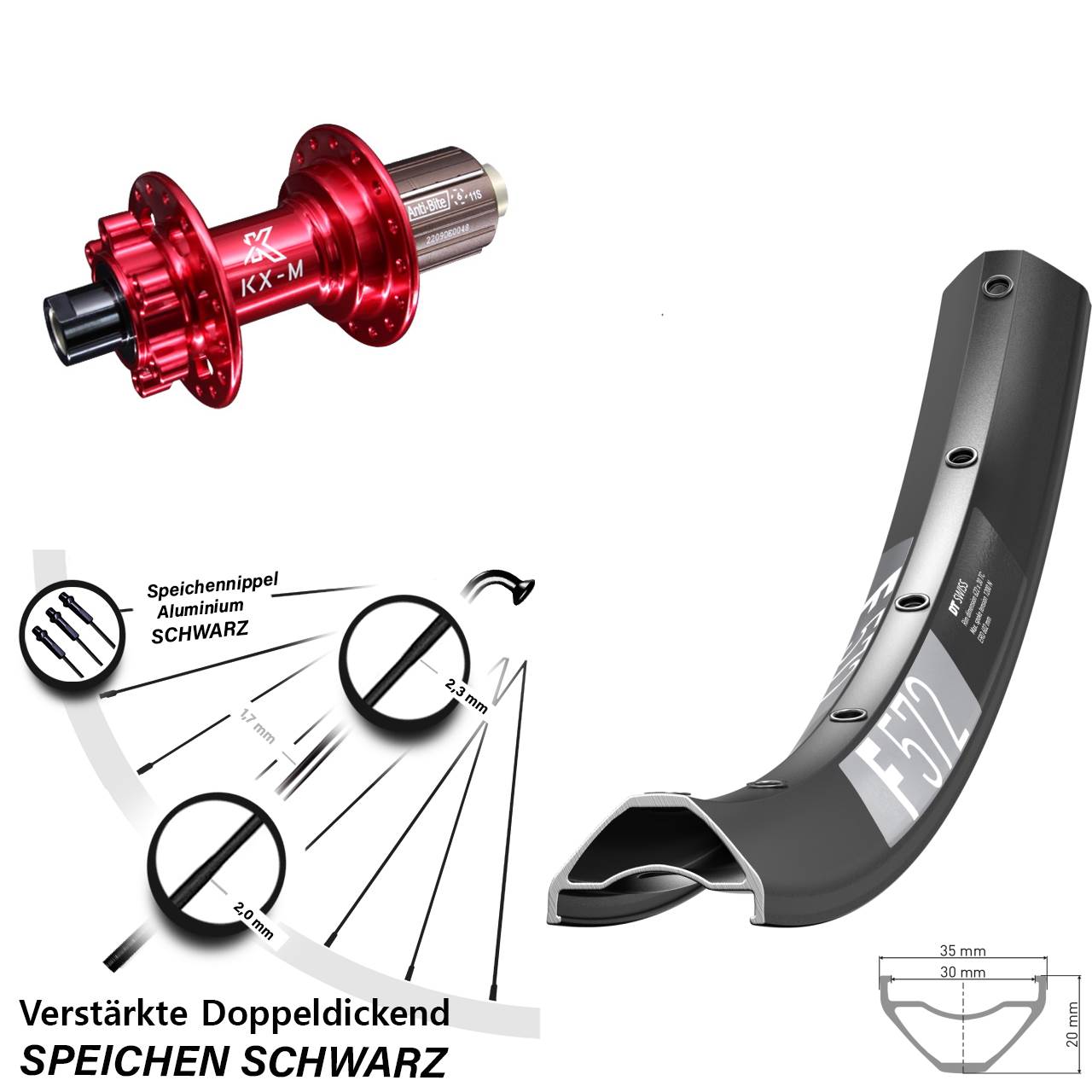 Disc Laufrad 29 Zoll DT Swiss F572 KX-M rot 8-12 fach HG 12x142