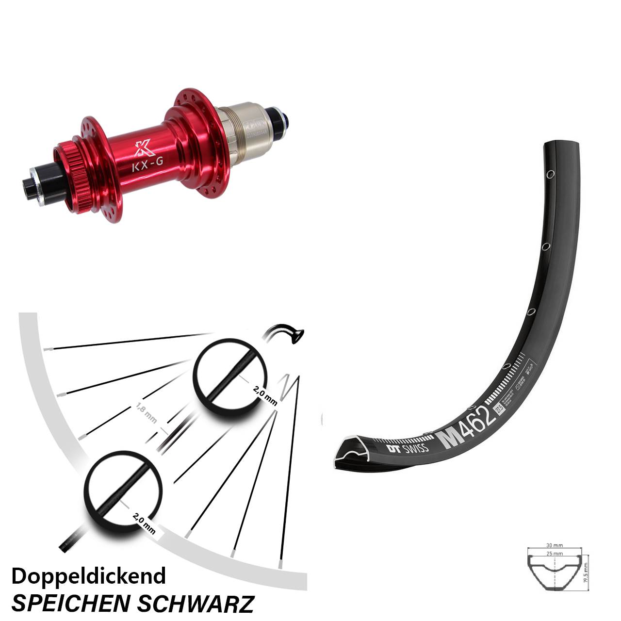 DT Swiss M 462 KX-G rot XD-R 27,5 Zoll Centerlock Hinterrad QR