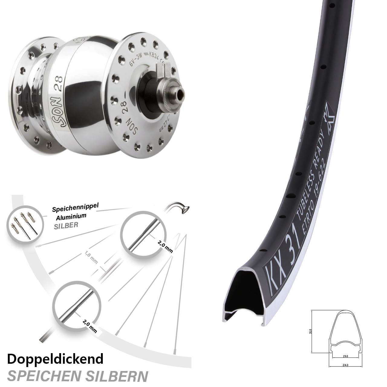 Nabendynamovorderrad QR SON 28 Zoll KX 31