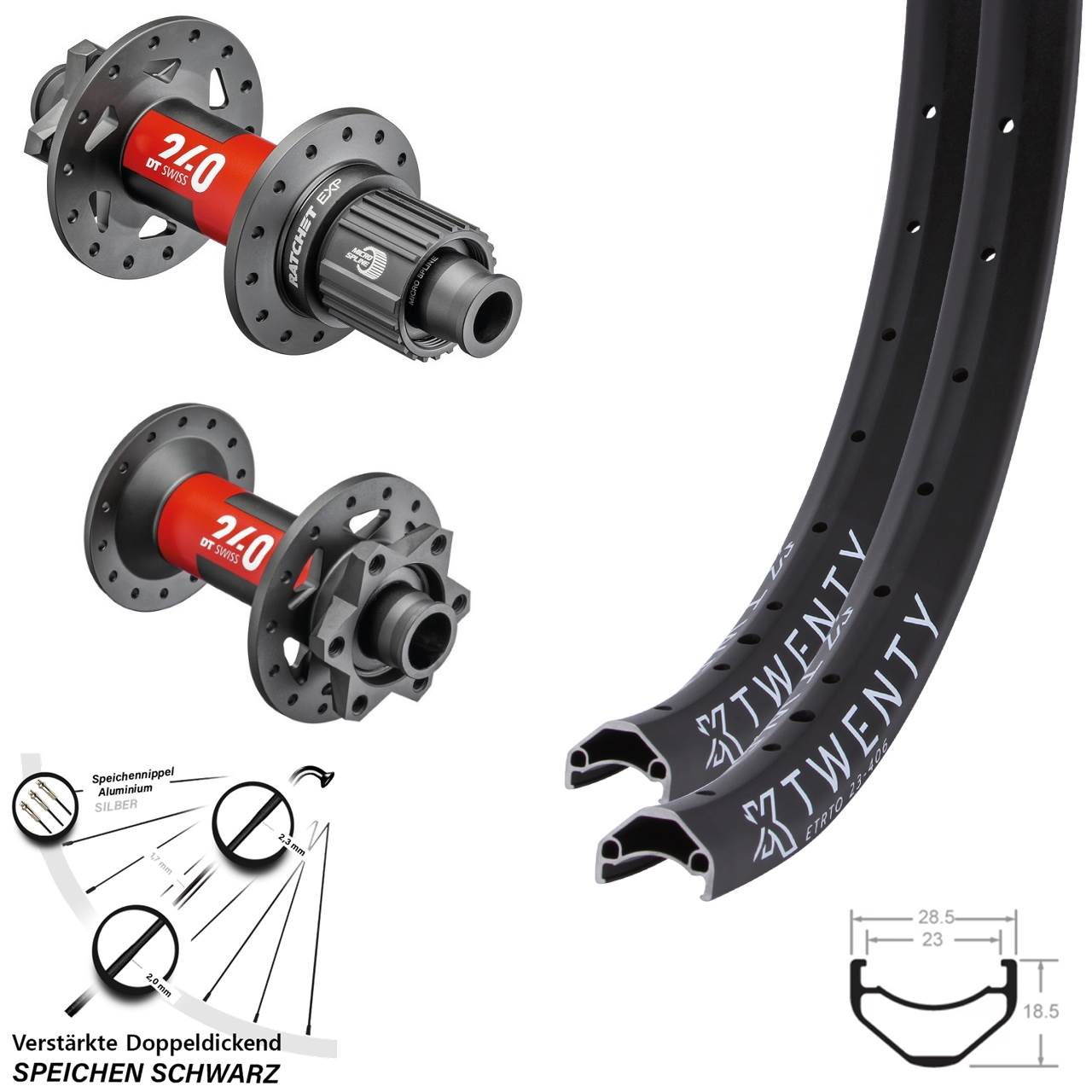 Laufradsatz 6-Loch 20 Zoll KX Twenty DT Swiss 240 EXP Shimano Micro Spline Boost