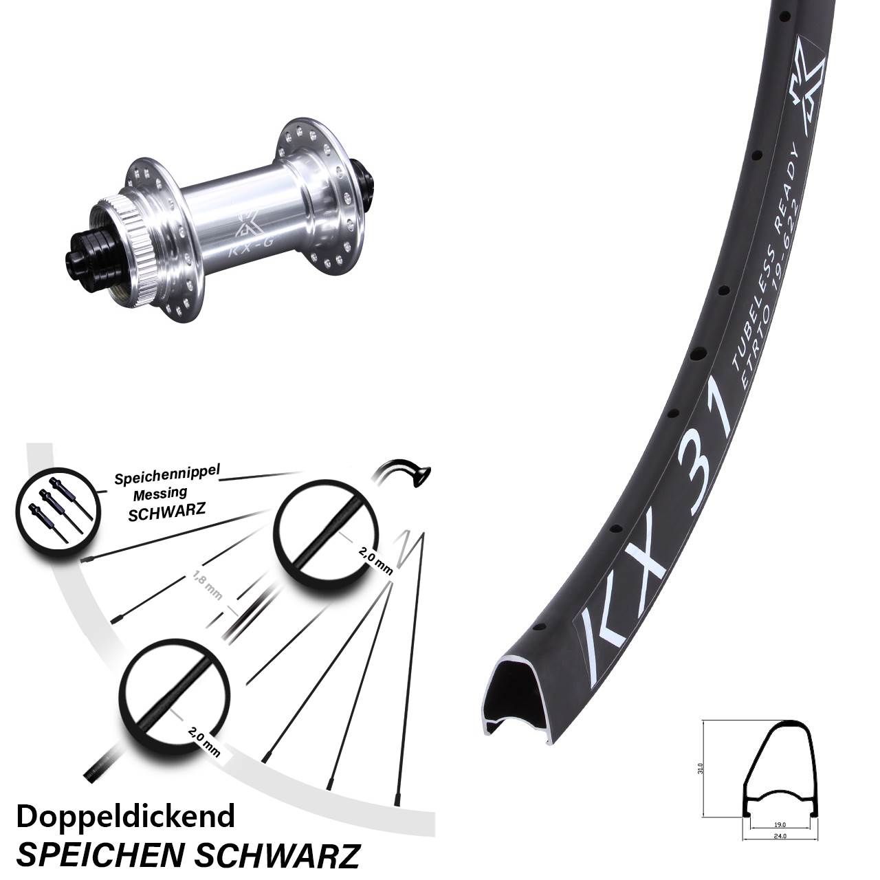 Laufrad 28 Zoll KX-G 31 OS Disc Centerlock 5/100 silbern