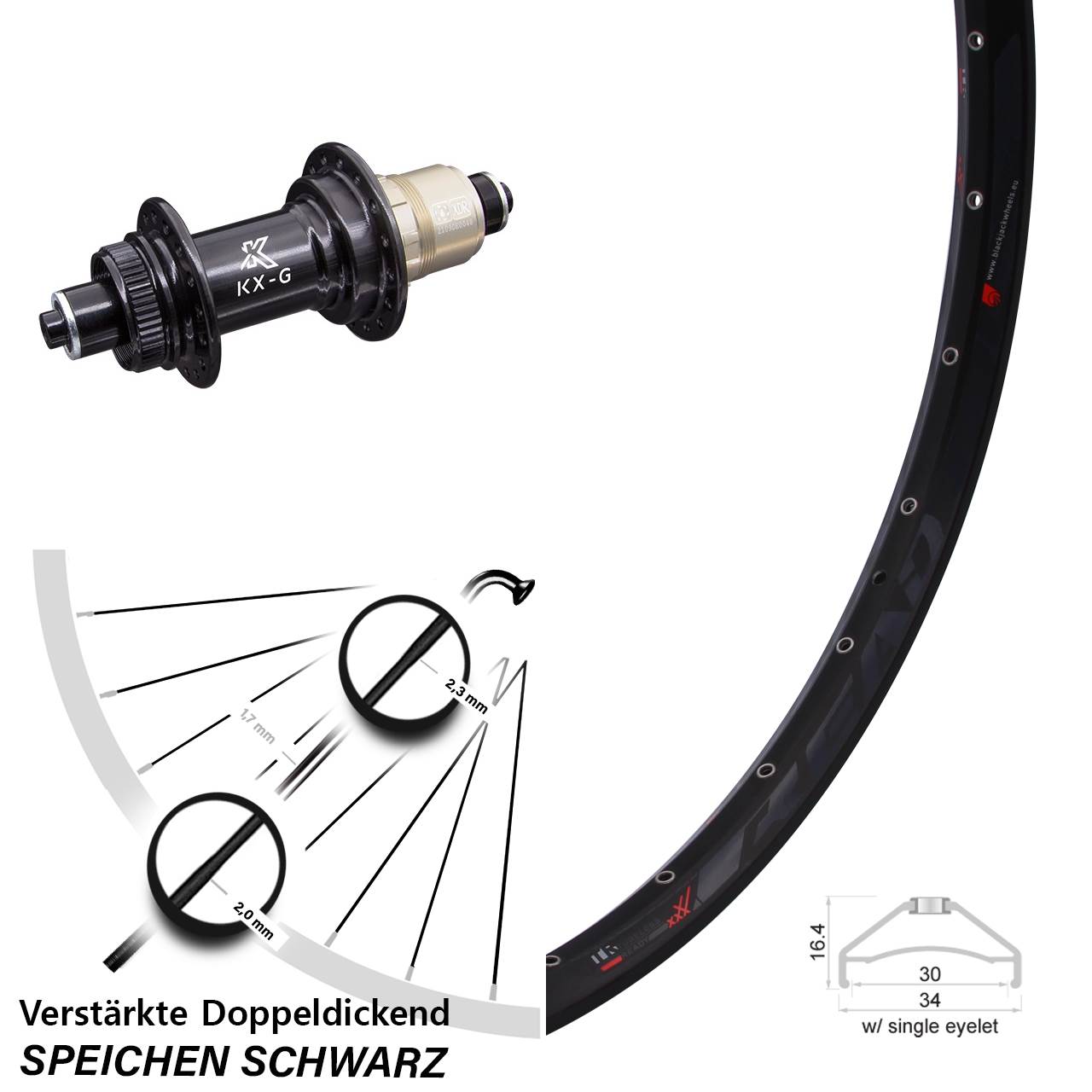 Hinterrad Centerlock für Schnellspanner 650B Rodi Ready 30 KX-G SRAM XDR