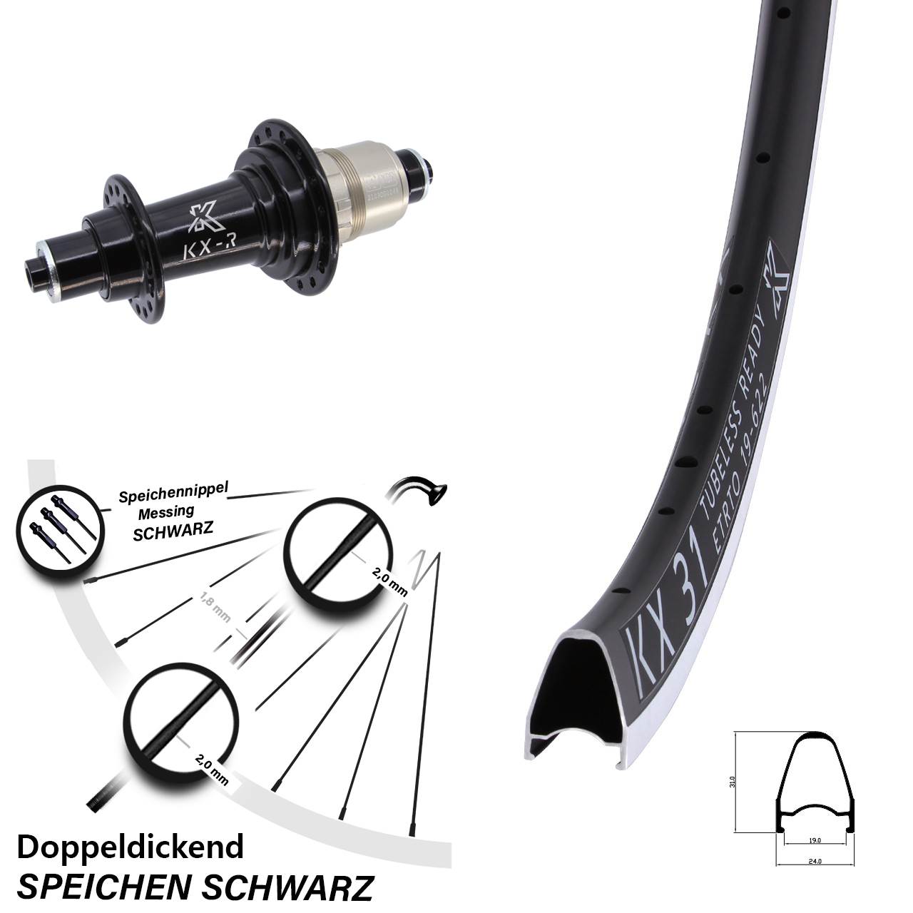 Laufrad hinten QR 28 Zoll KX 31 KX-R XDR